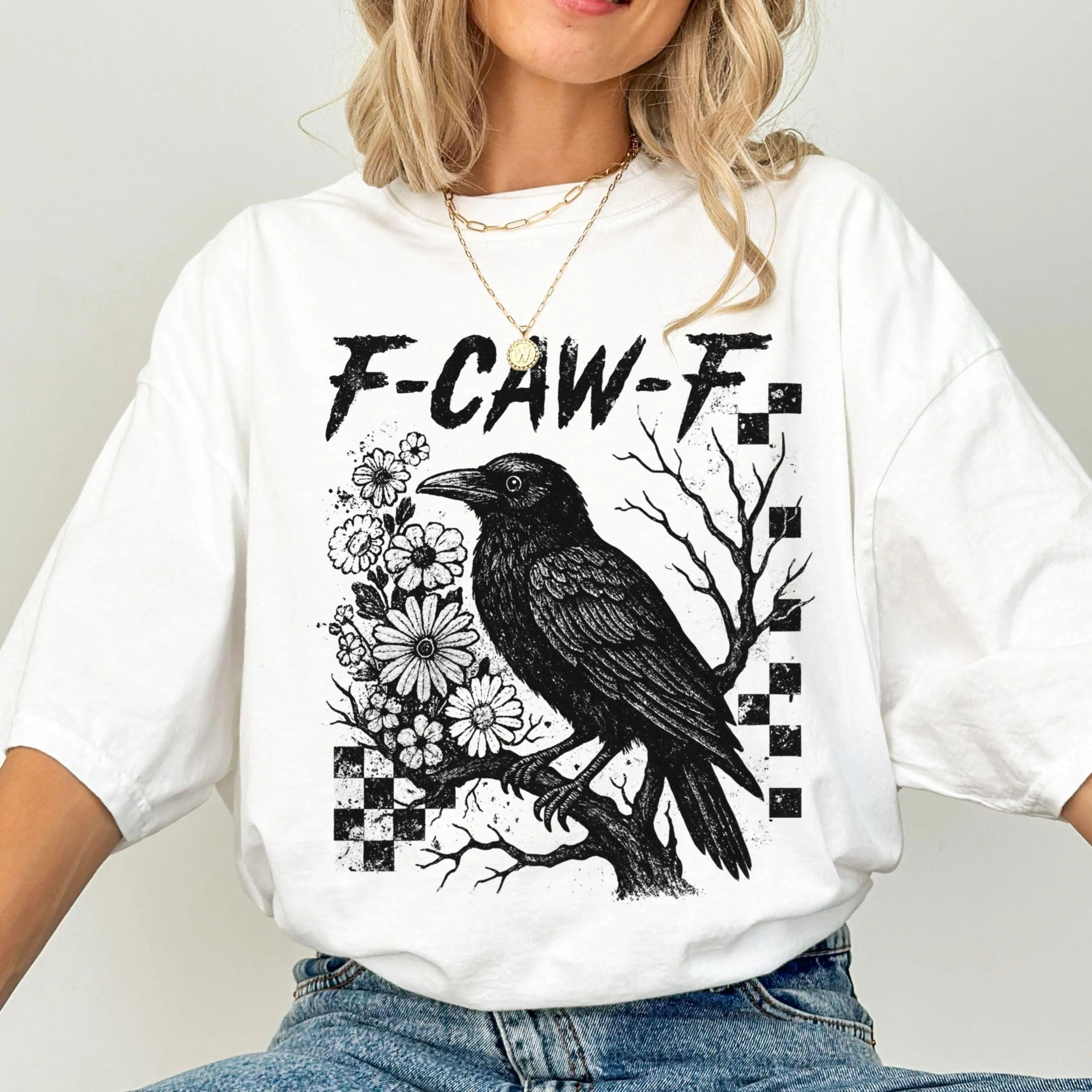 funny f caw raven shirt | sarcastic crow halloween tee | pumpkin spice spooky season graphic t-shirt