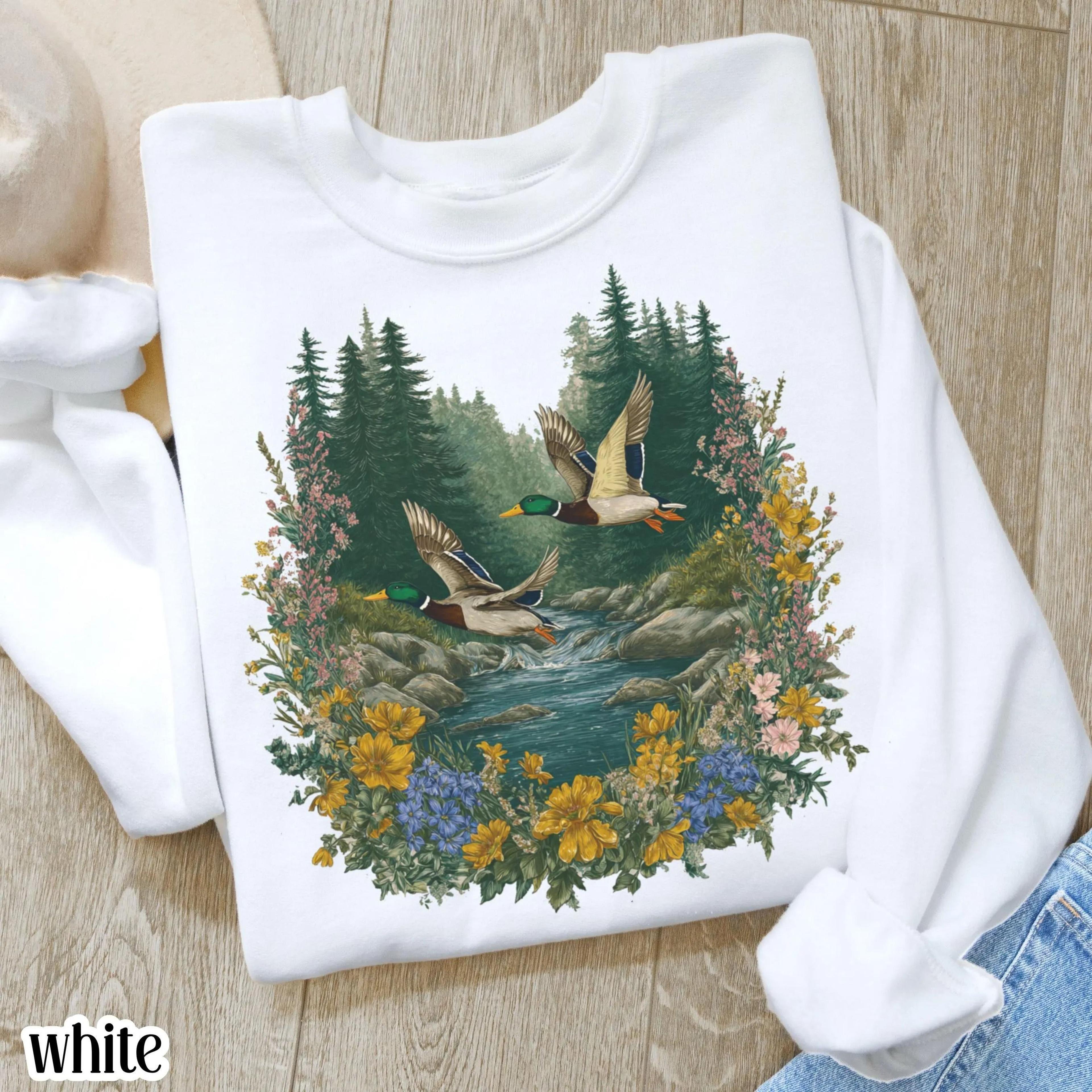 vintage mallard duck sweatshirt | 90s retro floral bird crewneck | cottagecore nature sweater