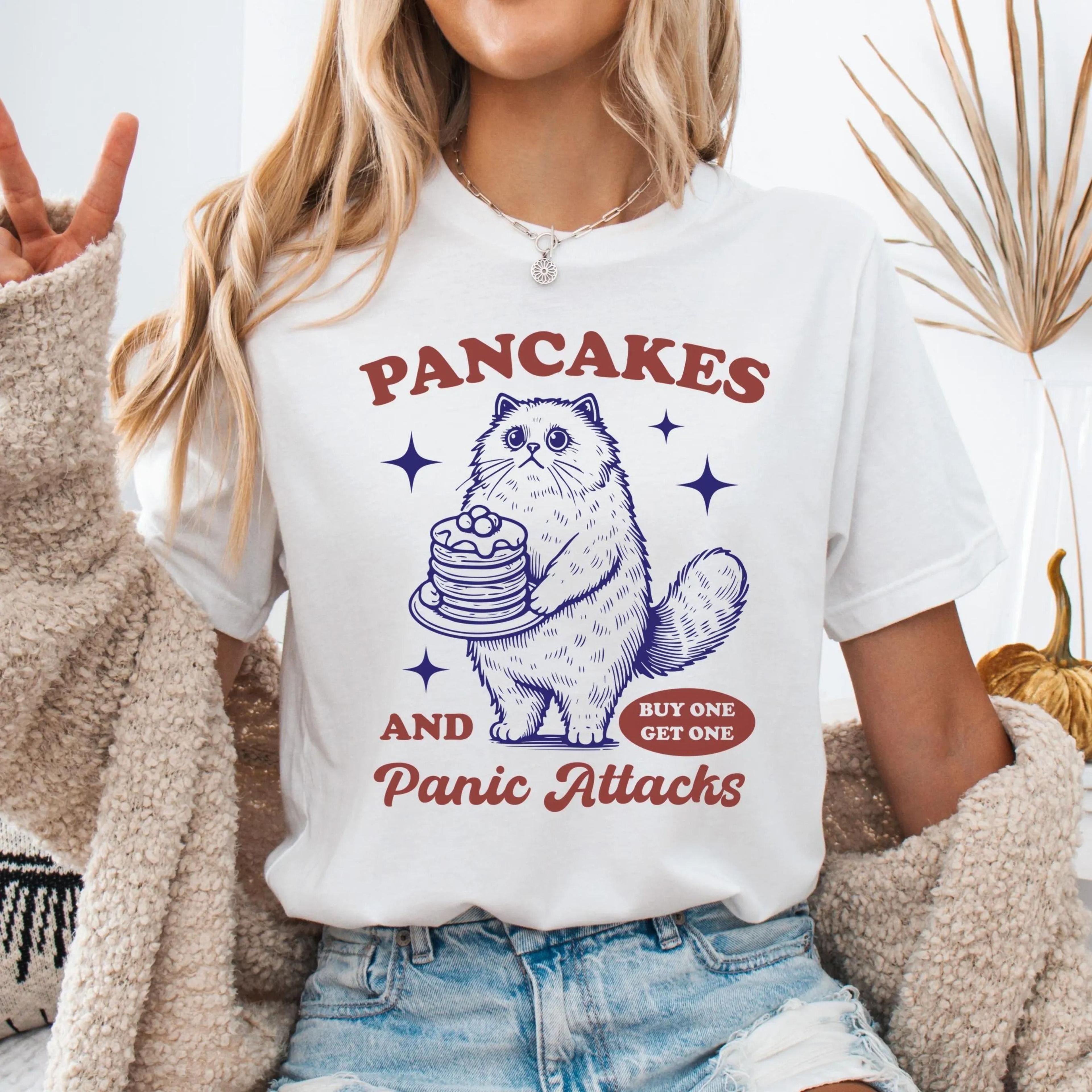 pancakes and panic attacks shirt funny mental health shirt sarcastic cat graphic tee trending humor t-shirt