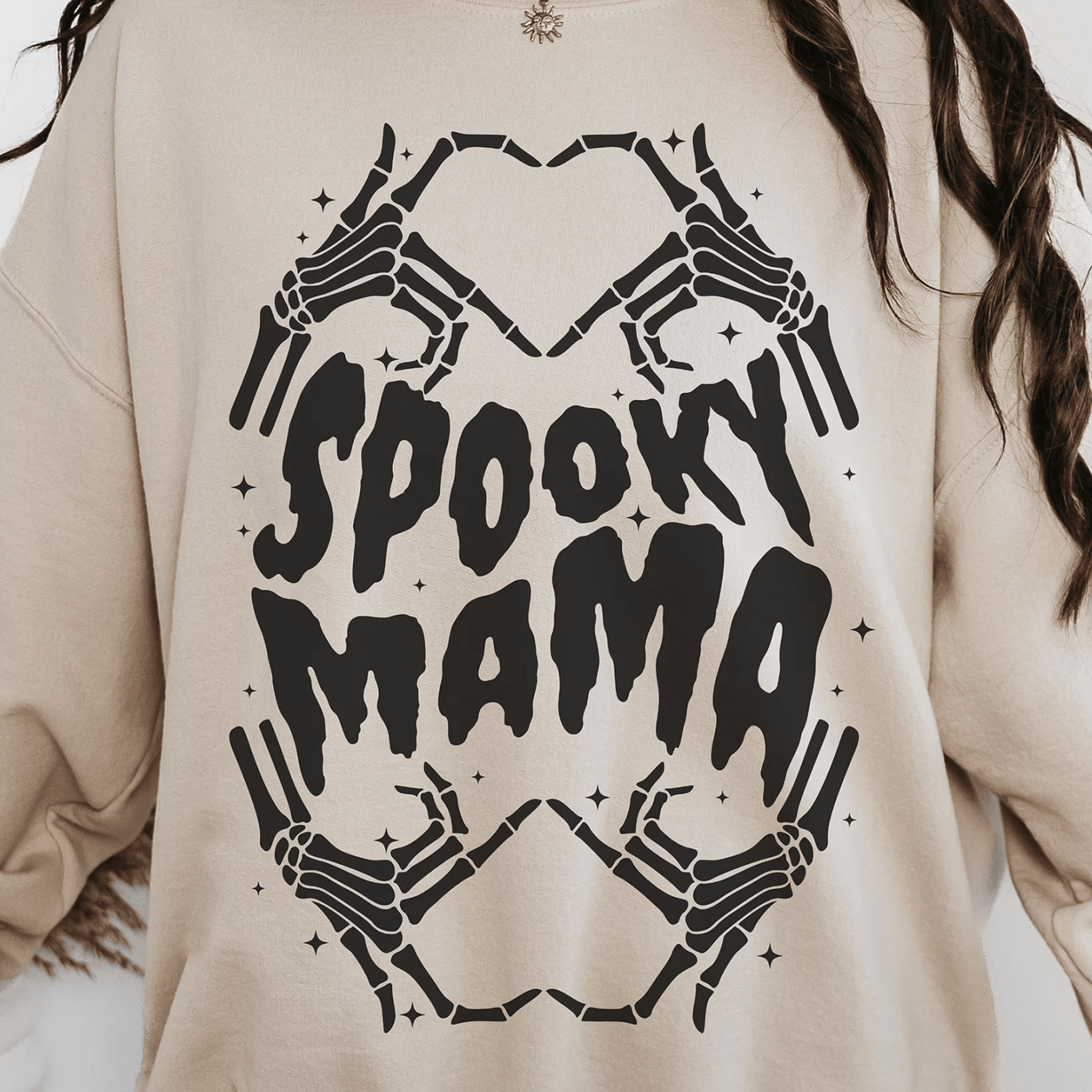 spooky mama sweatshirt witchy skeleton heart hands halloween sweater gothic fall crewneck cozy spooky season pullover