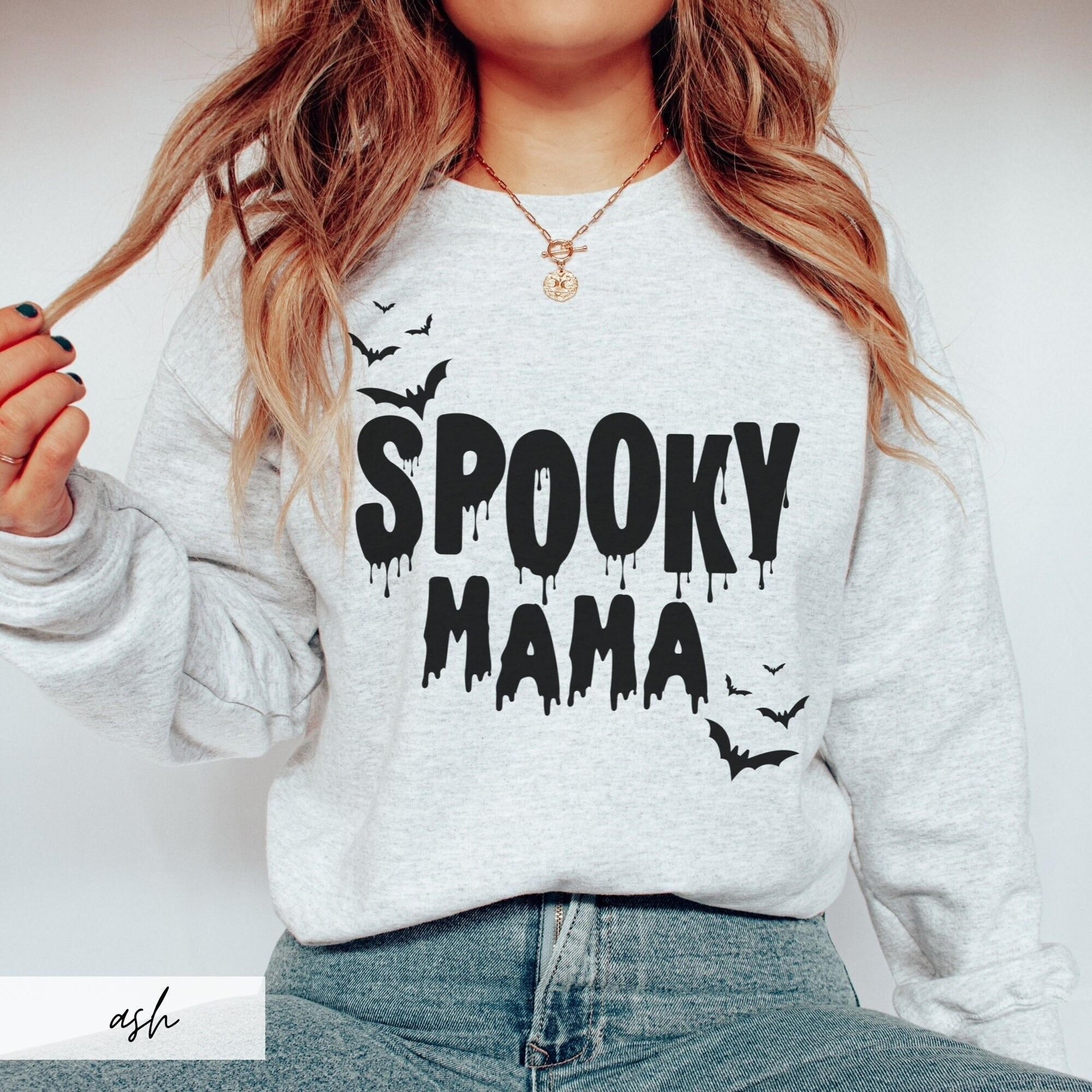 spooky mama sweatshirt halloween bat lover mom sweater cozy spooky season crewneck fall graphic pullover