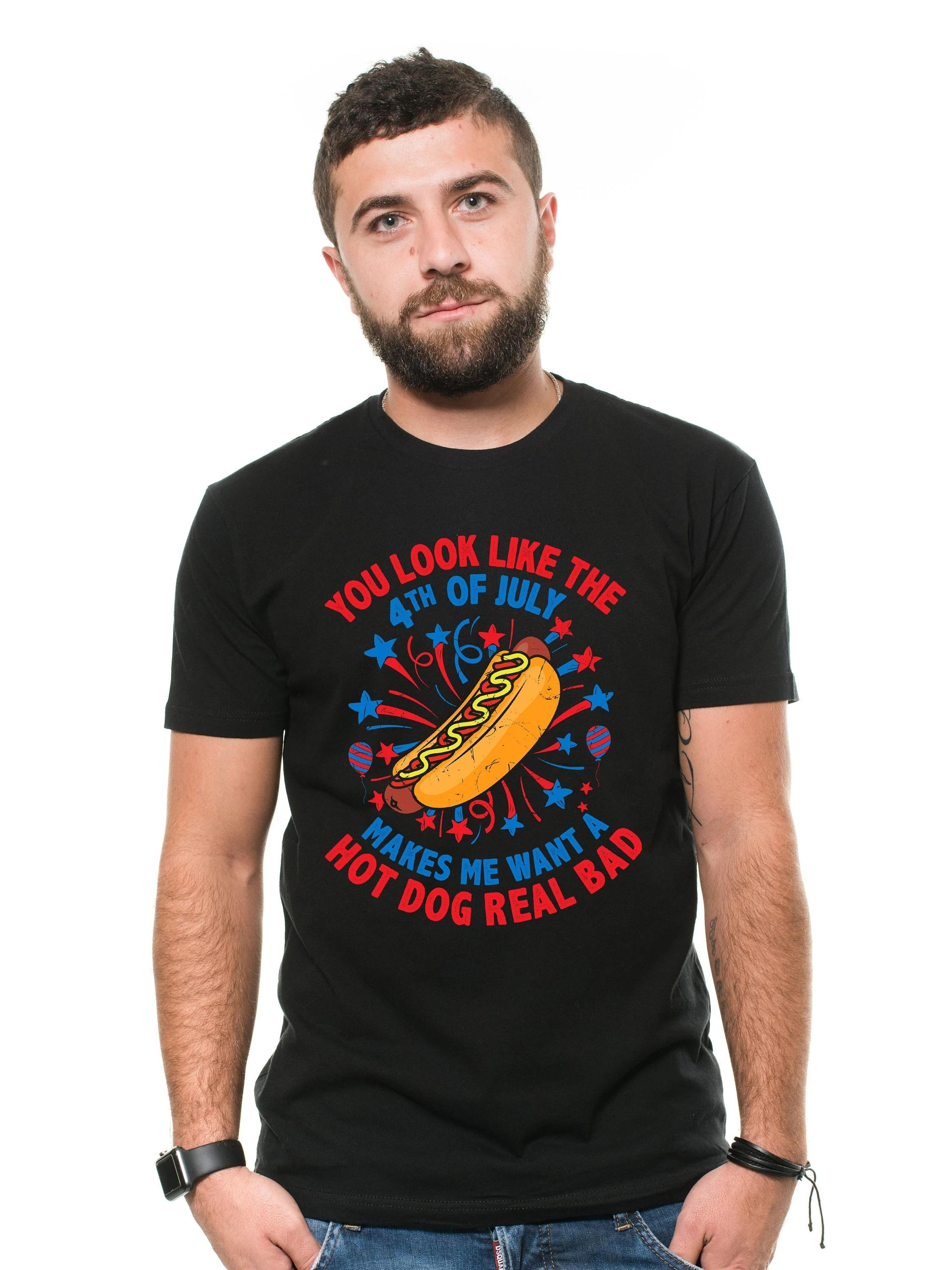 men's funny 4th of july hot dog t-shirt fourth patriotic funny humorous text wiener hot dog tee shirt