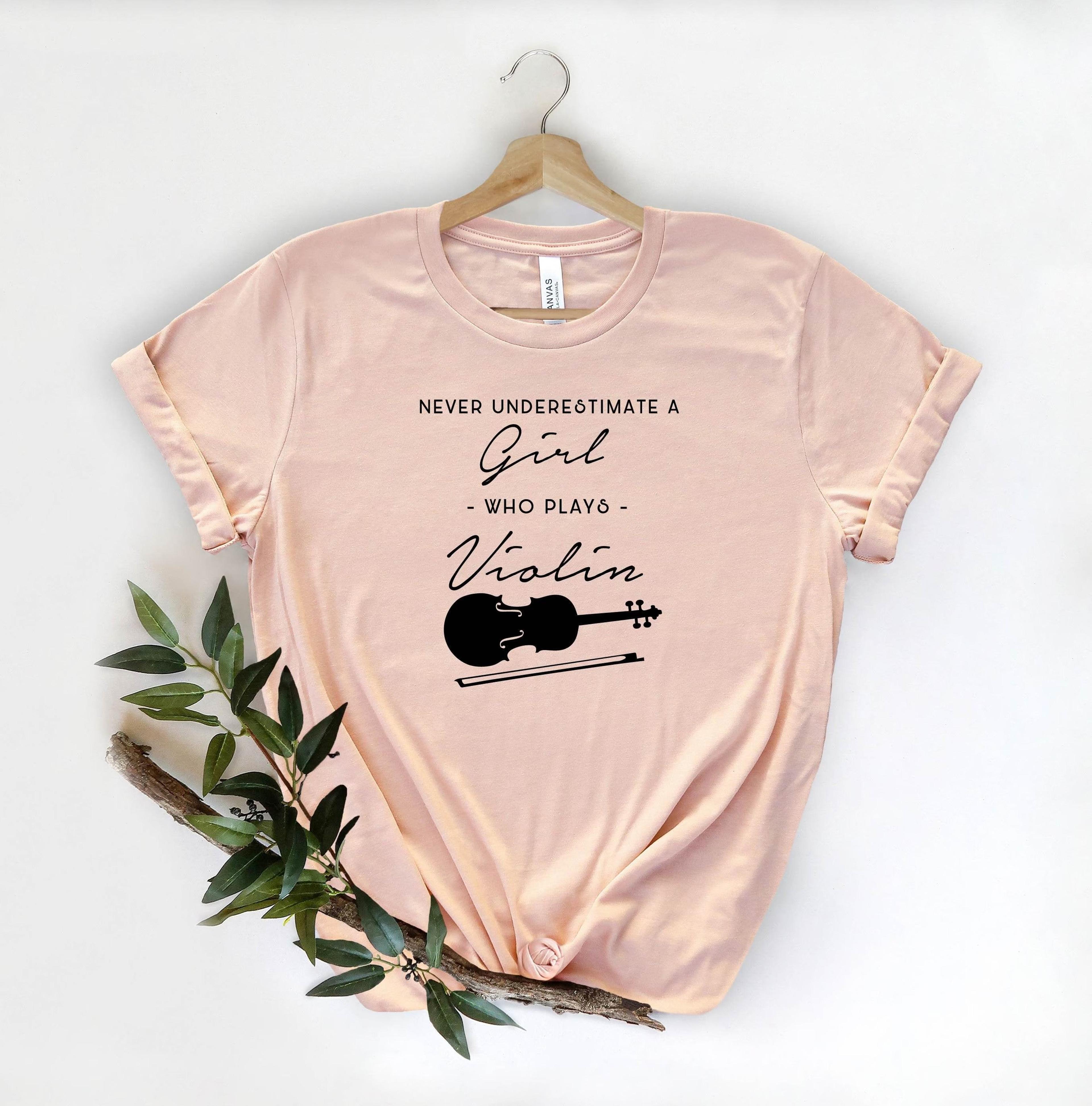 never underestimate a girl who plays violin shirt music teacher graphic tee violin lover musician gift