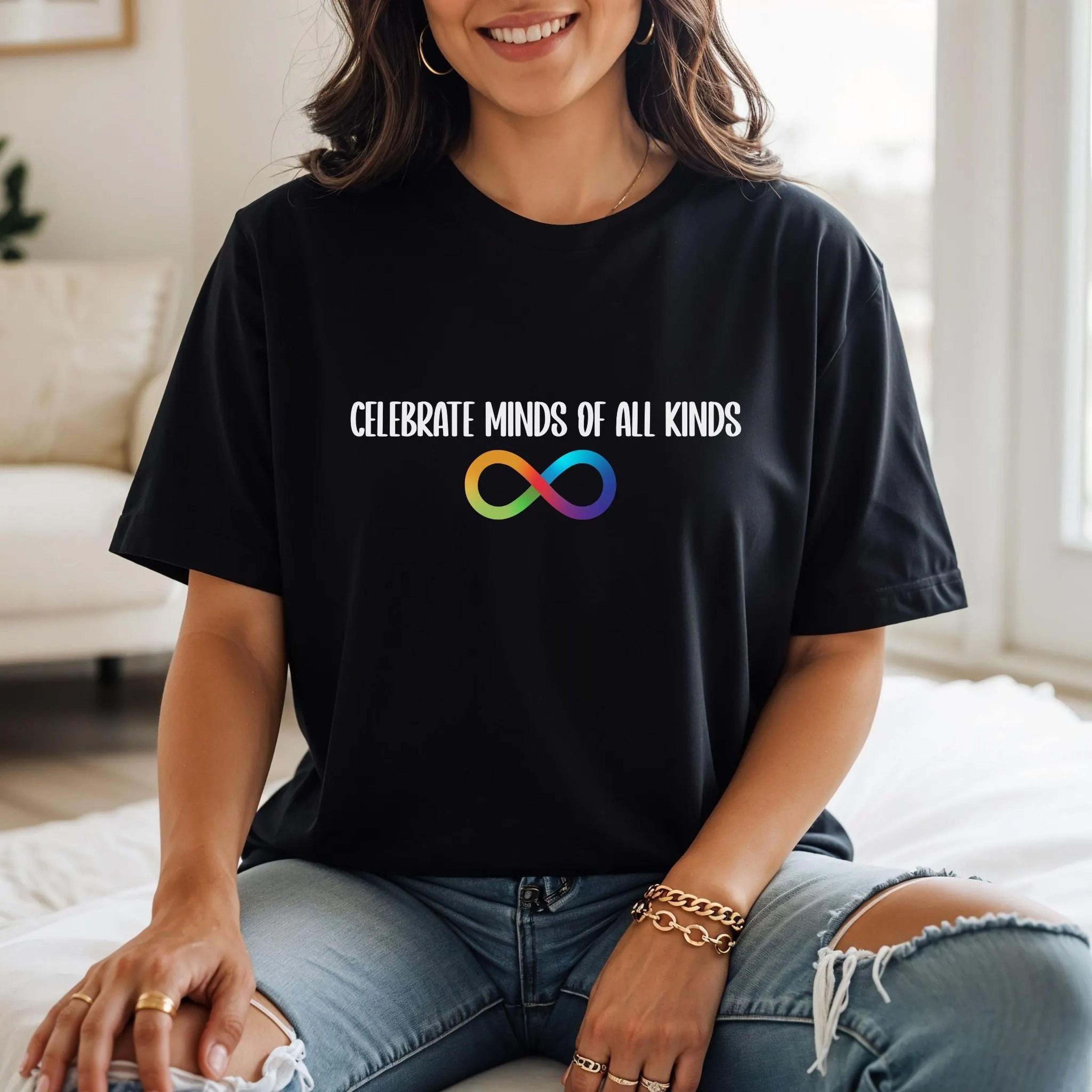comfort colors celebrate minds of all kinds shirt, autism awareness tshirt, rainbow infinity symbol sweatshirt, accept a