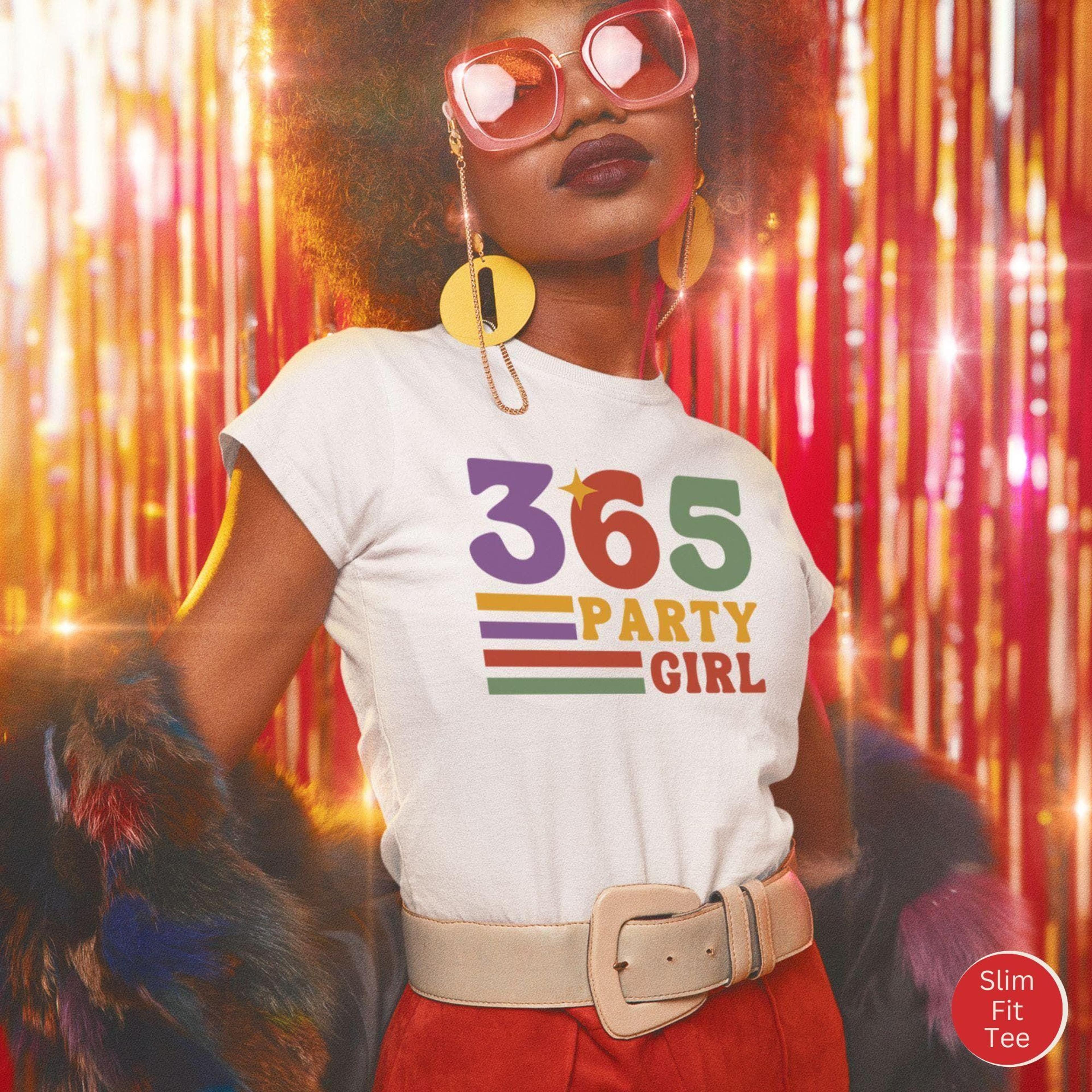 retro 70s party girl tee, disco dance shirt