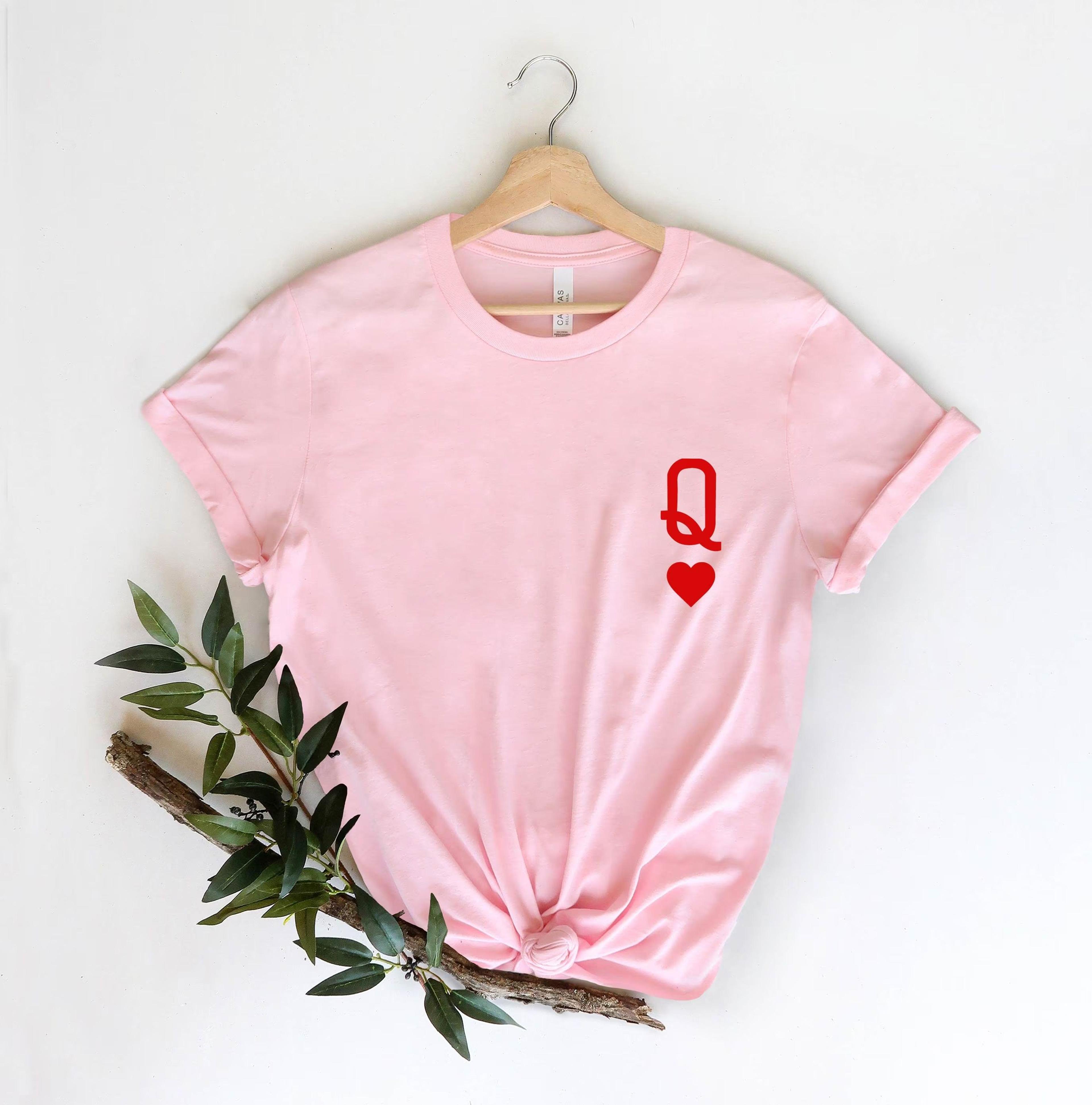 queen of hearts t-shirt left chest print graphic tee valentine's day mother's day gift women's casual shirt
