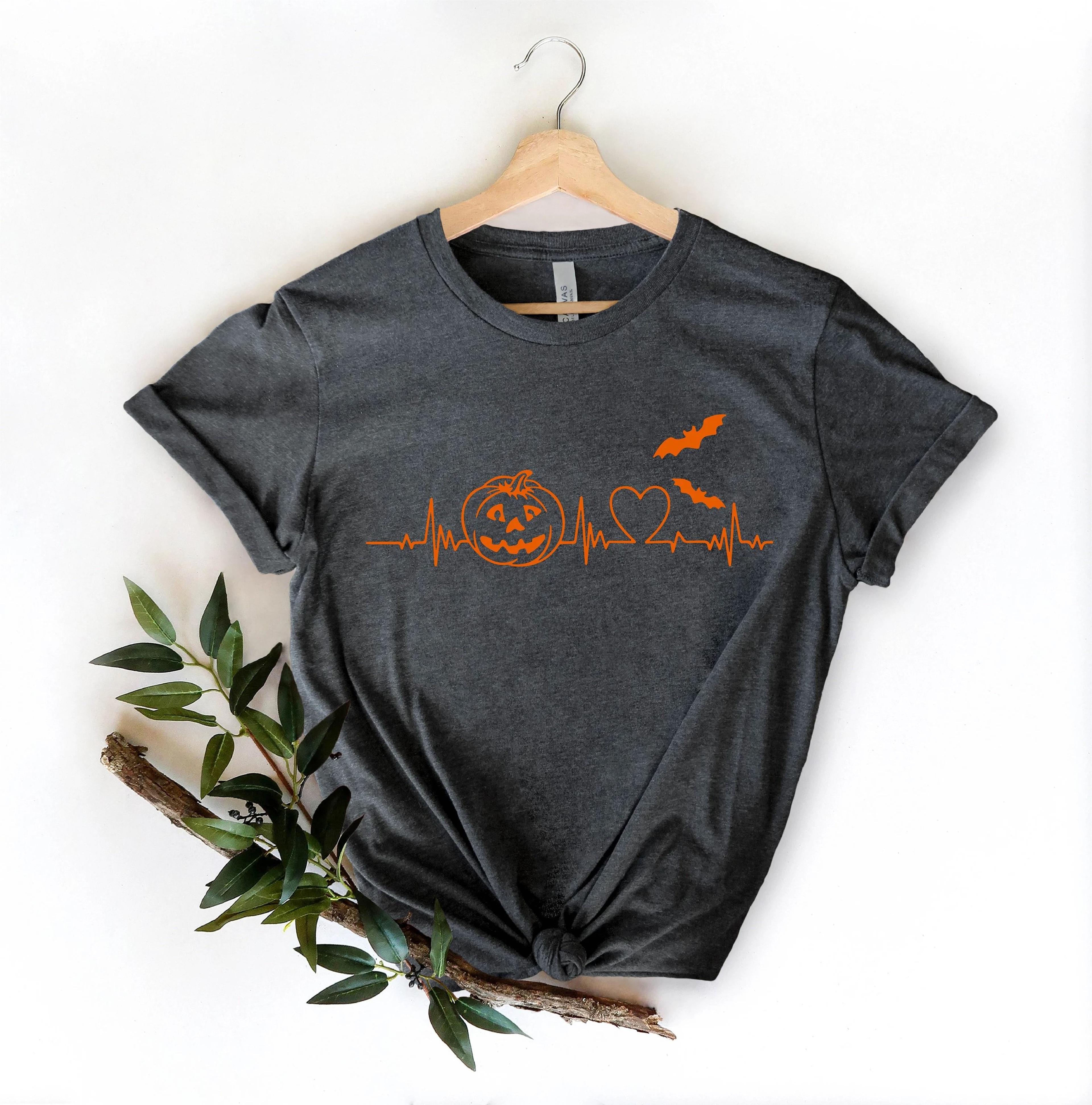 halloween pumpkin heartbeat t-shirt funny fall graphic tee spooky season autumn lover shirt