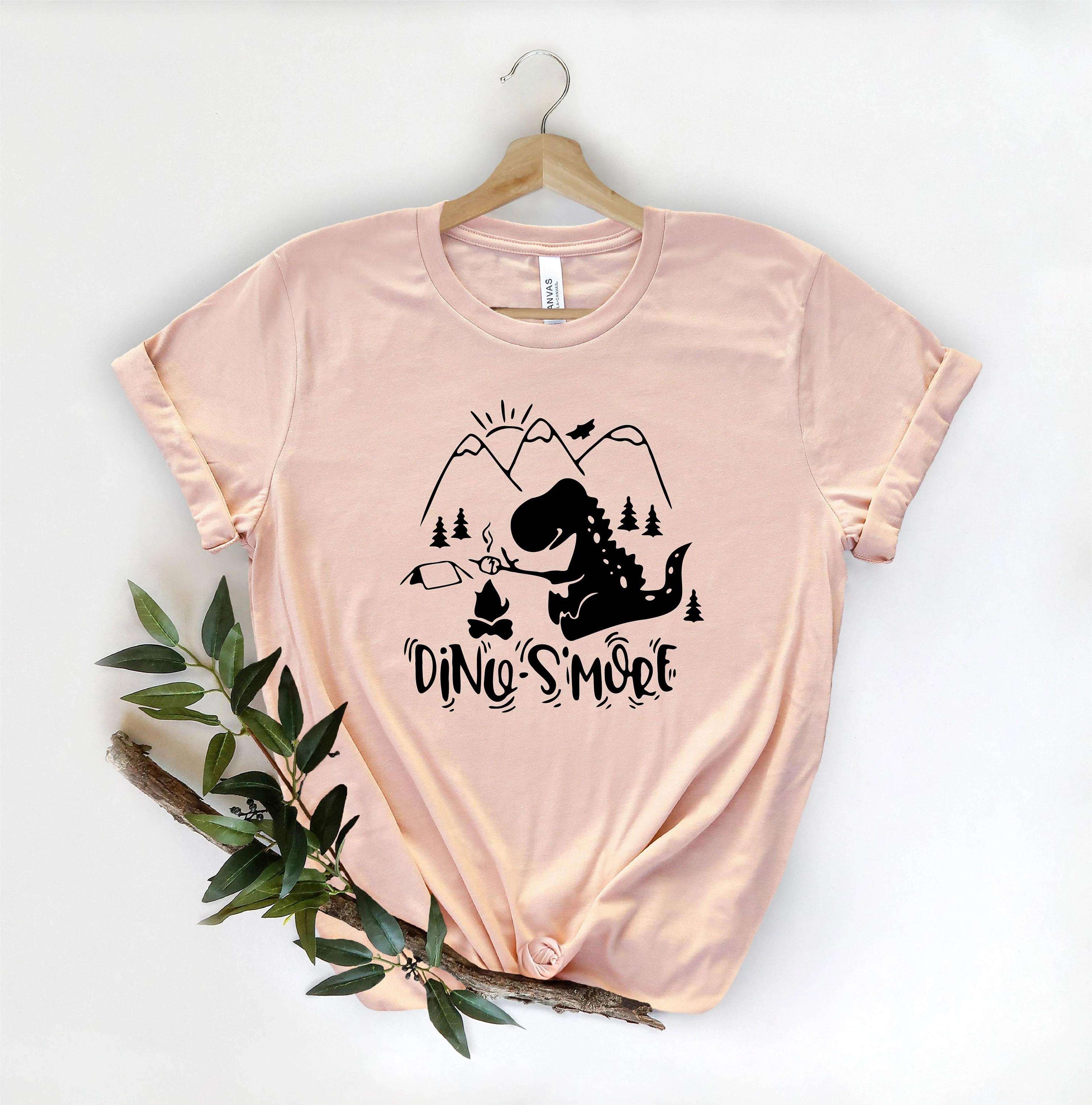 dinosaur s'more camping shirt funny dino adventure tee, campfire outdoor graphic t-shirt