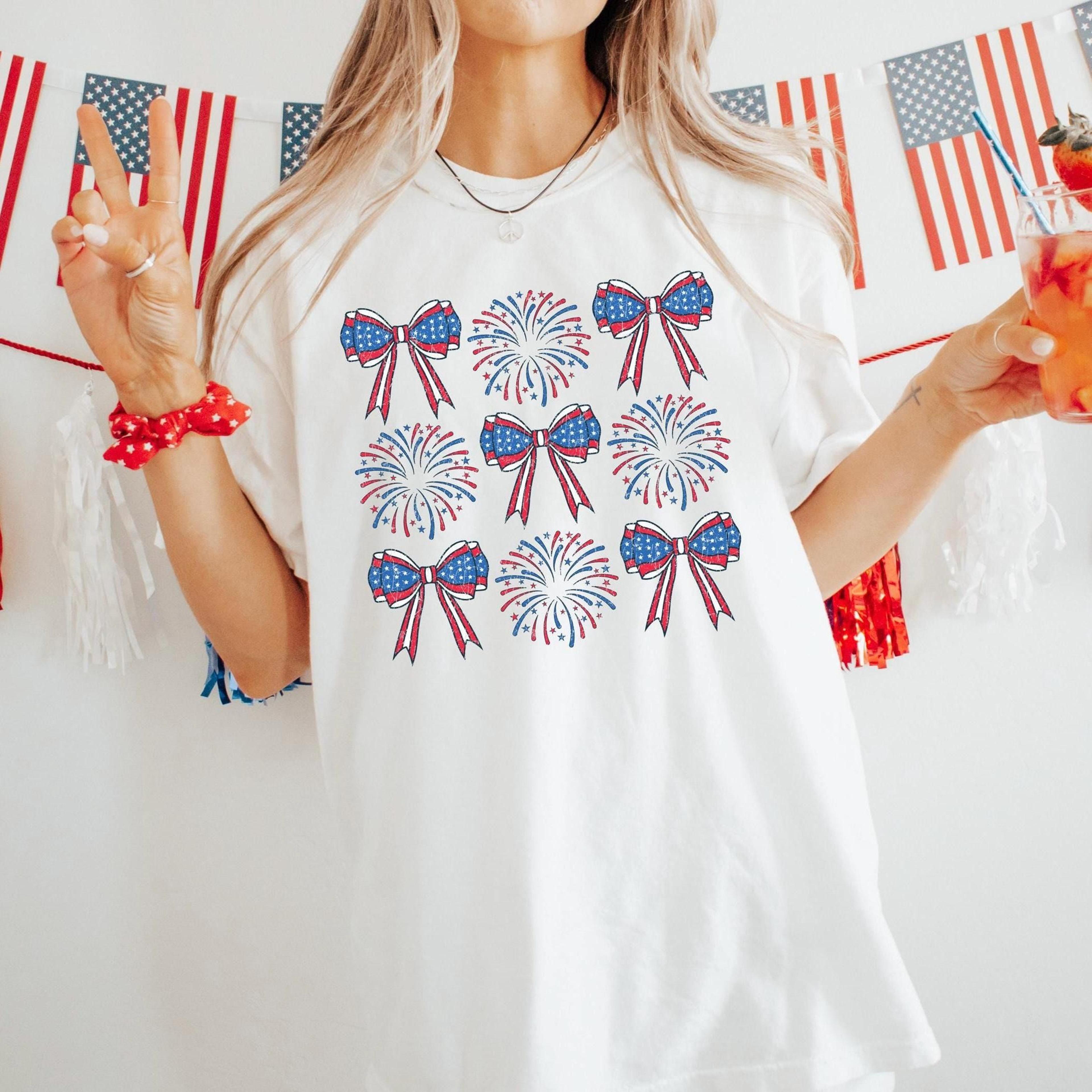 coquette 4th of july american fireworks shirt, amrican girly t-shirt, cowgirl shirt, 4th of july shirt, america shirt, m