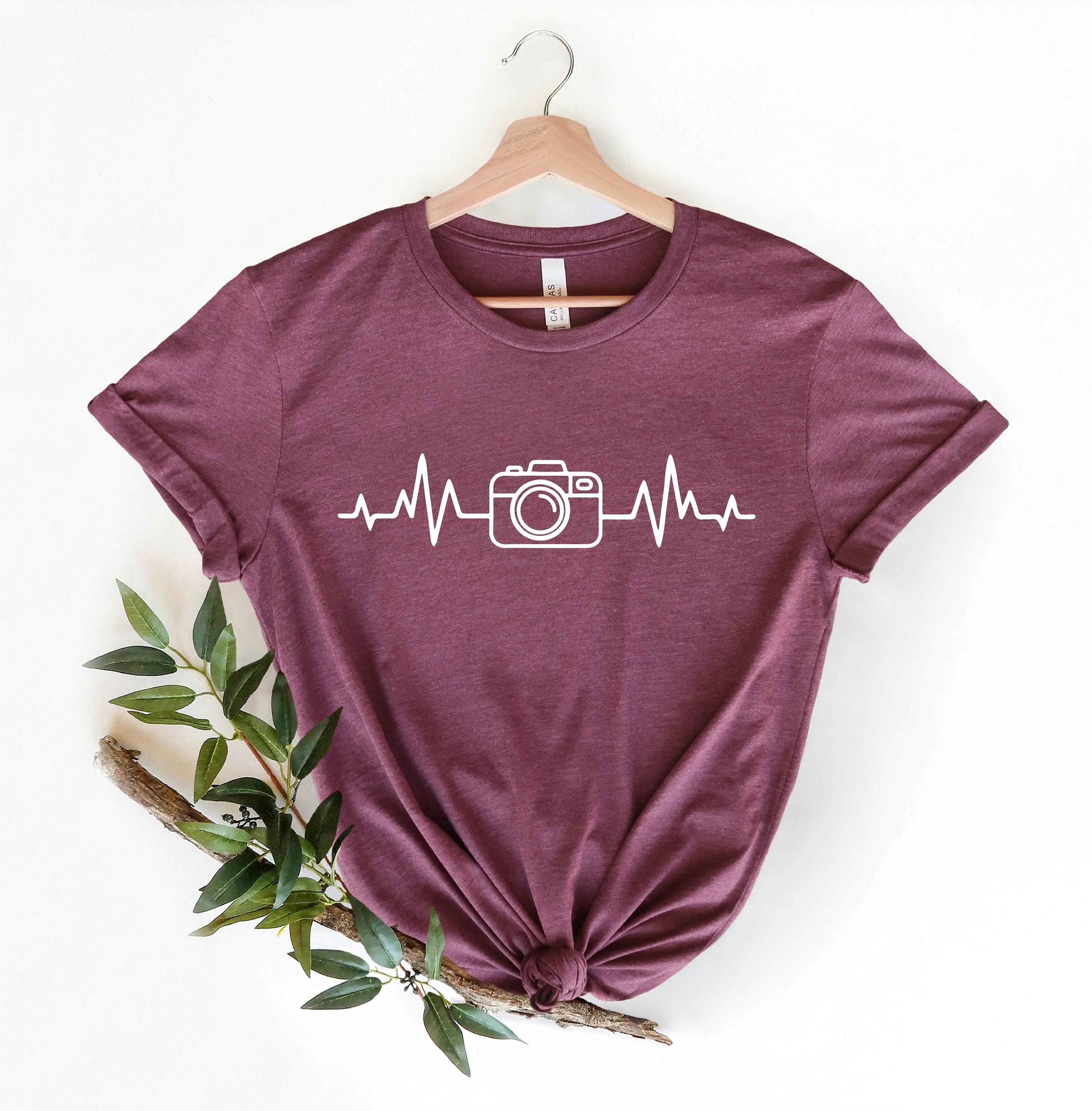 camera heartbeat shirt photographer gift tee, photography lover graphic t-shirt