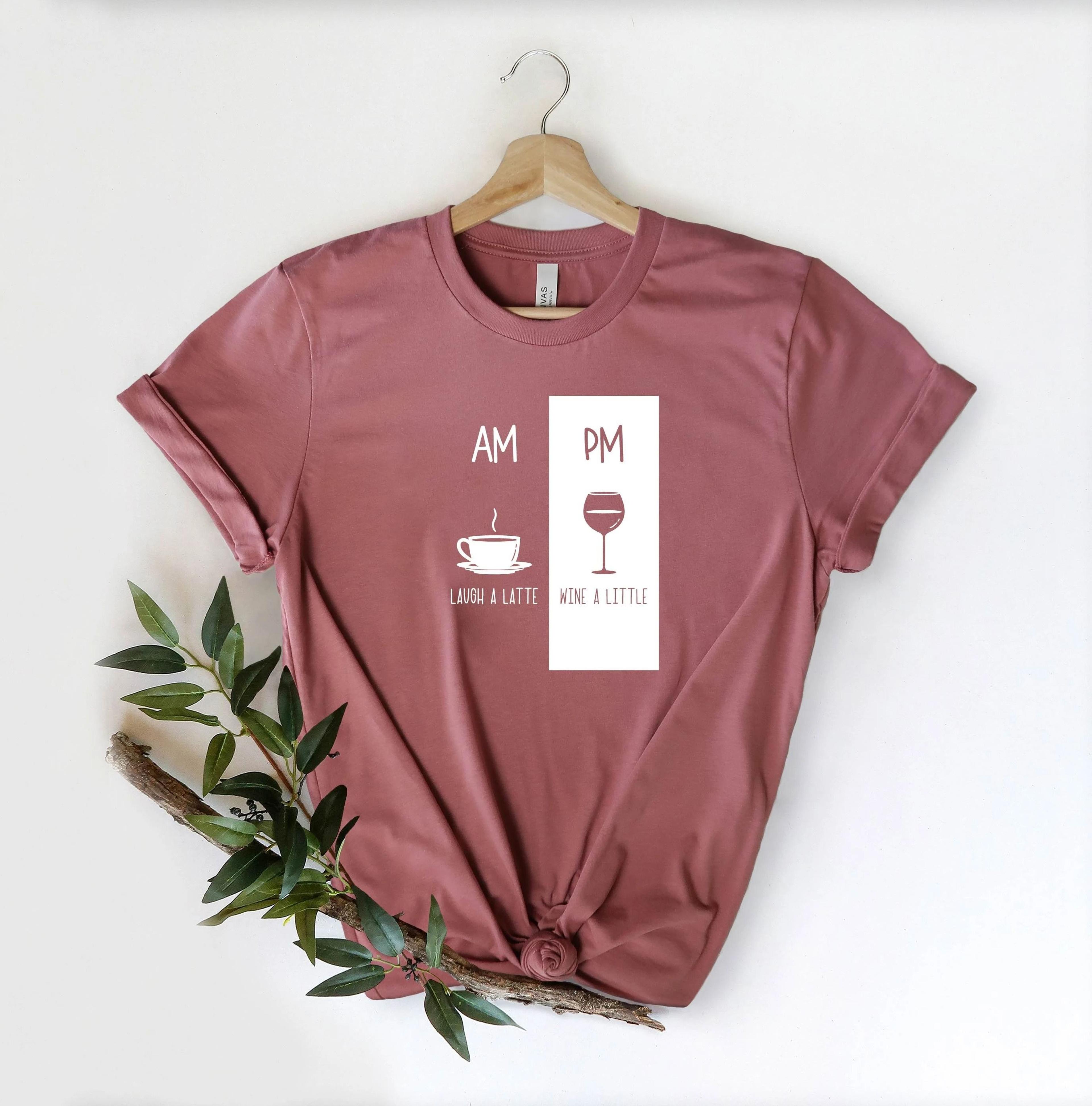 coffee am wine pm shirt airlume cotton graphic tee, funny coffee & wine lover t-shirt