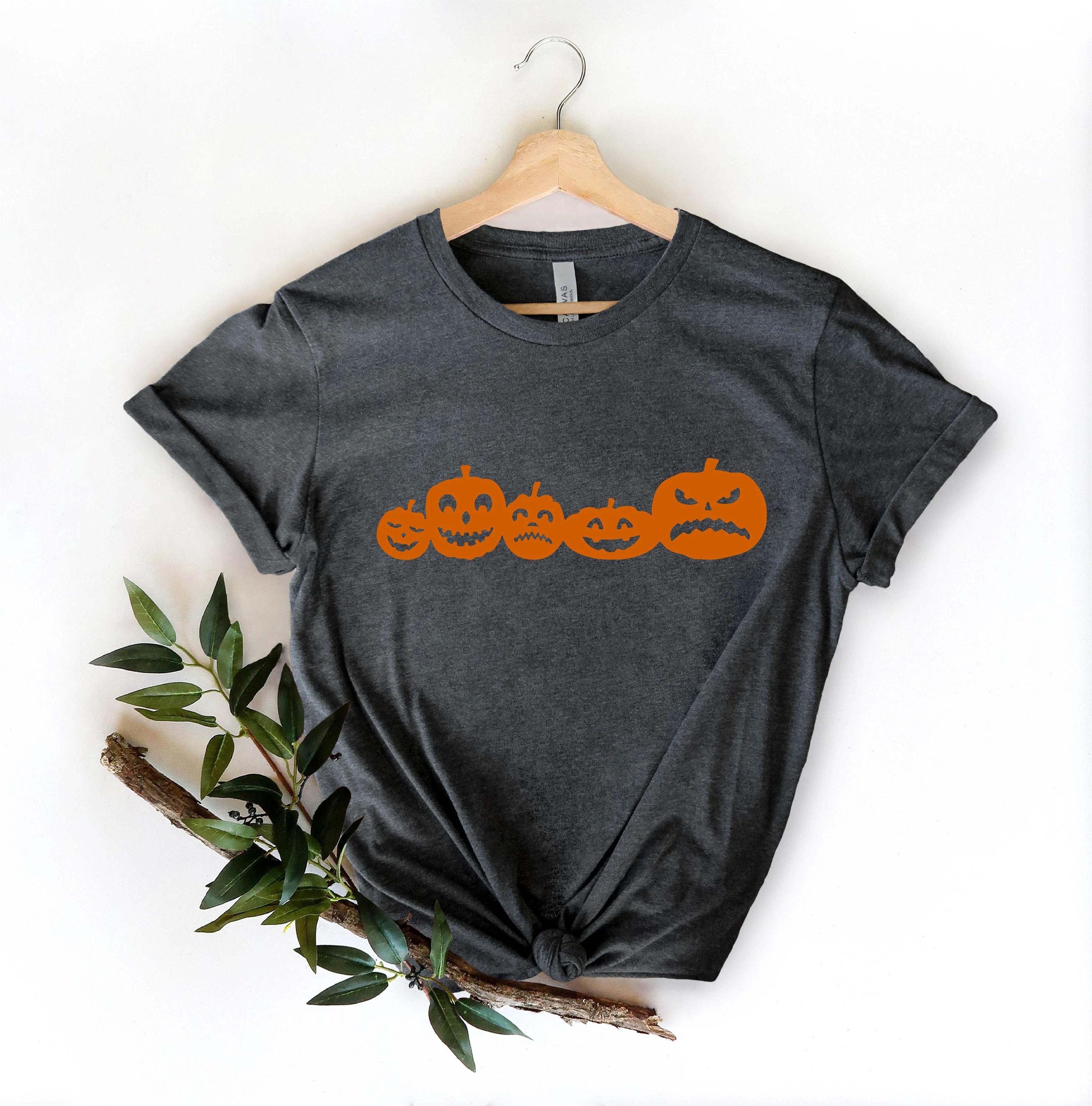 funny pumpkin faces halloween shirt, spooky season graphic tee, cute jack o'lantern fall t-shirt