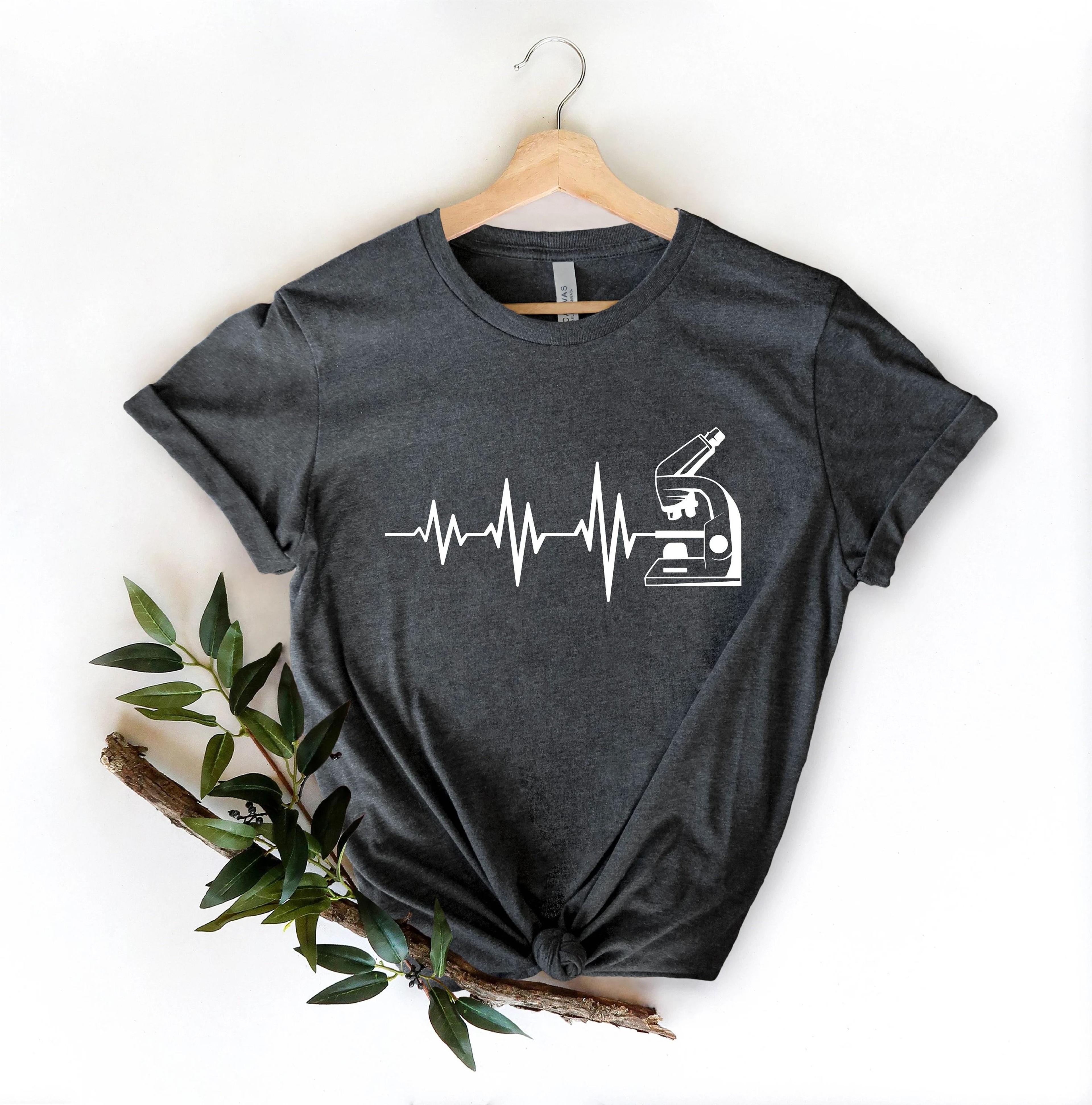 microscope heartbeat shirt, scientist biology stem gift, science graphic tee