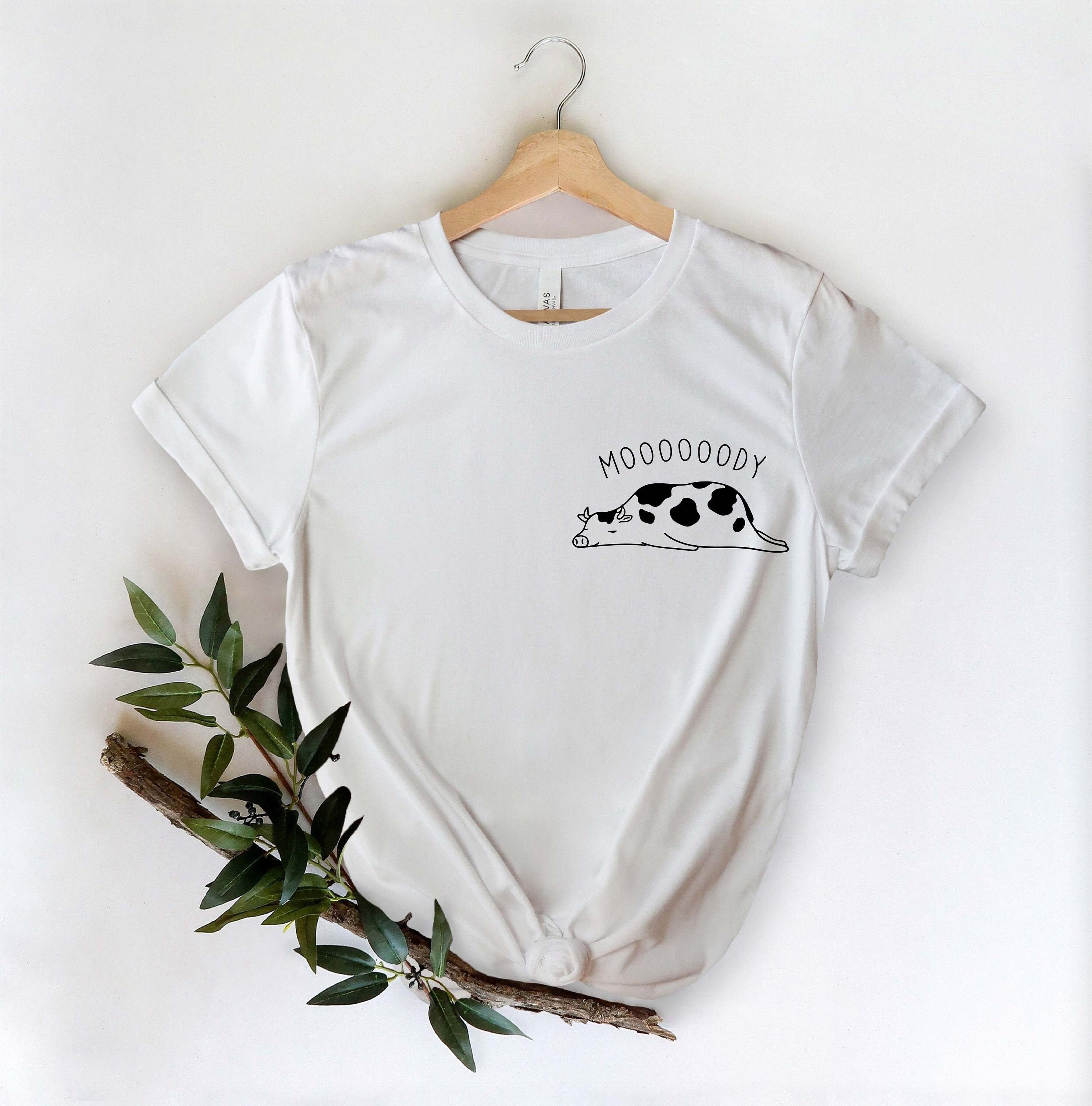 funny moody cow shirt, pocket size cow graphic tee, cute farm animal t-shirt