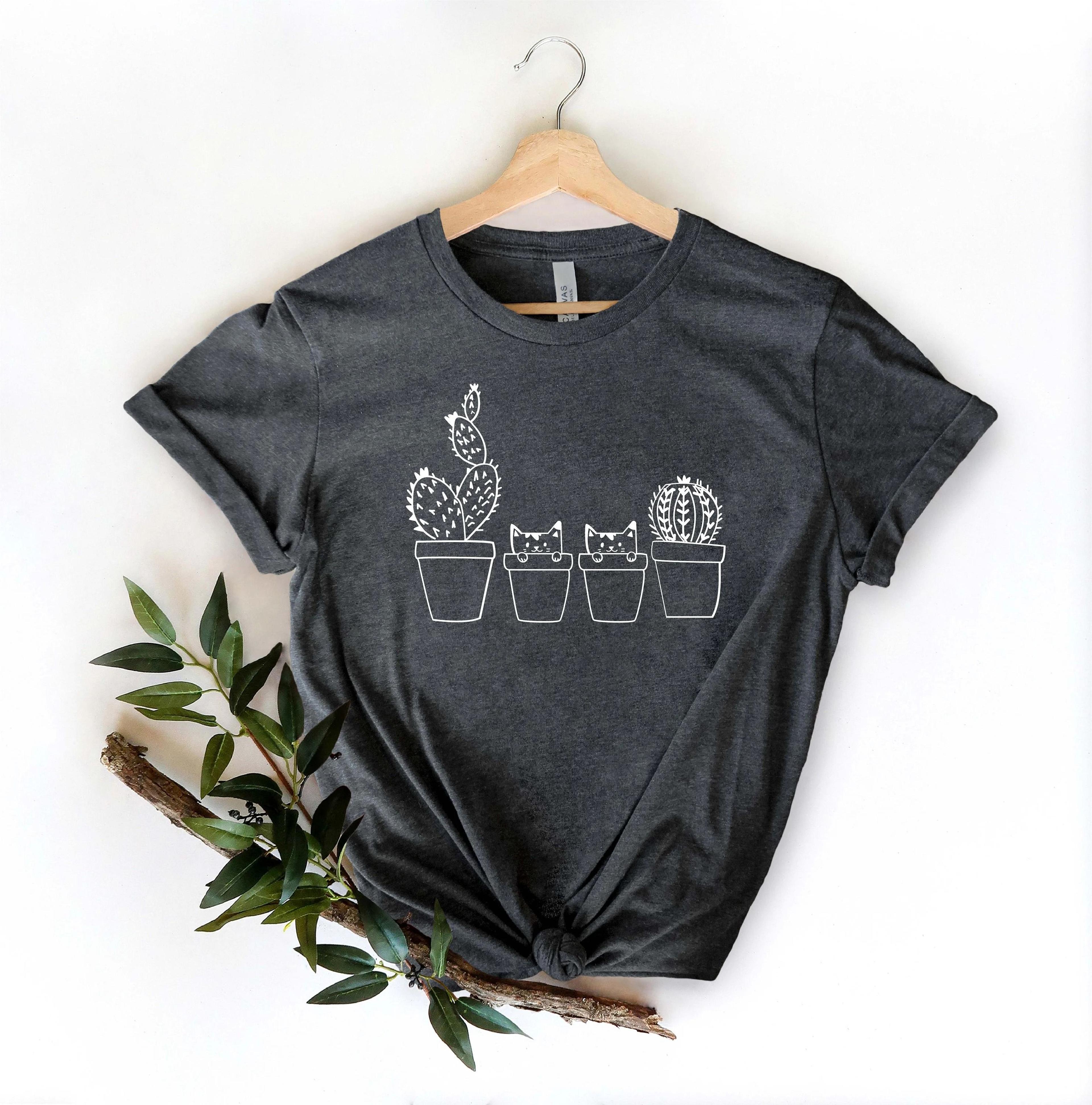 cactus and cats t-shirt, funny cat lover graphic tee, cute desert animal shirt