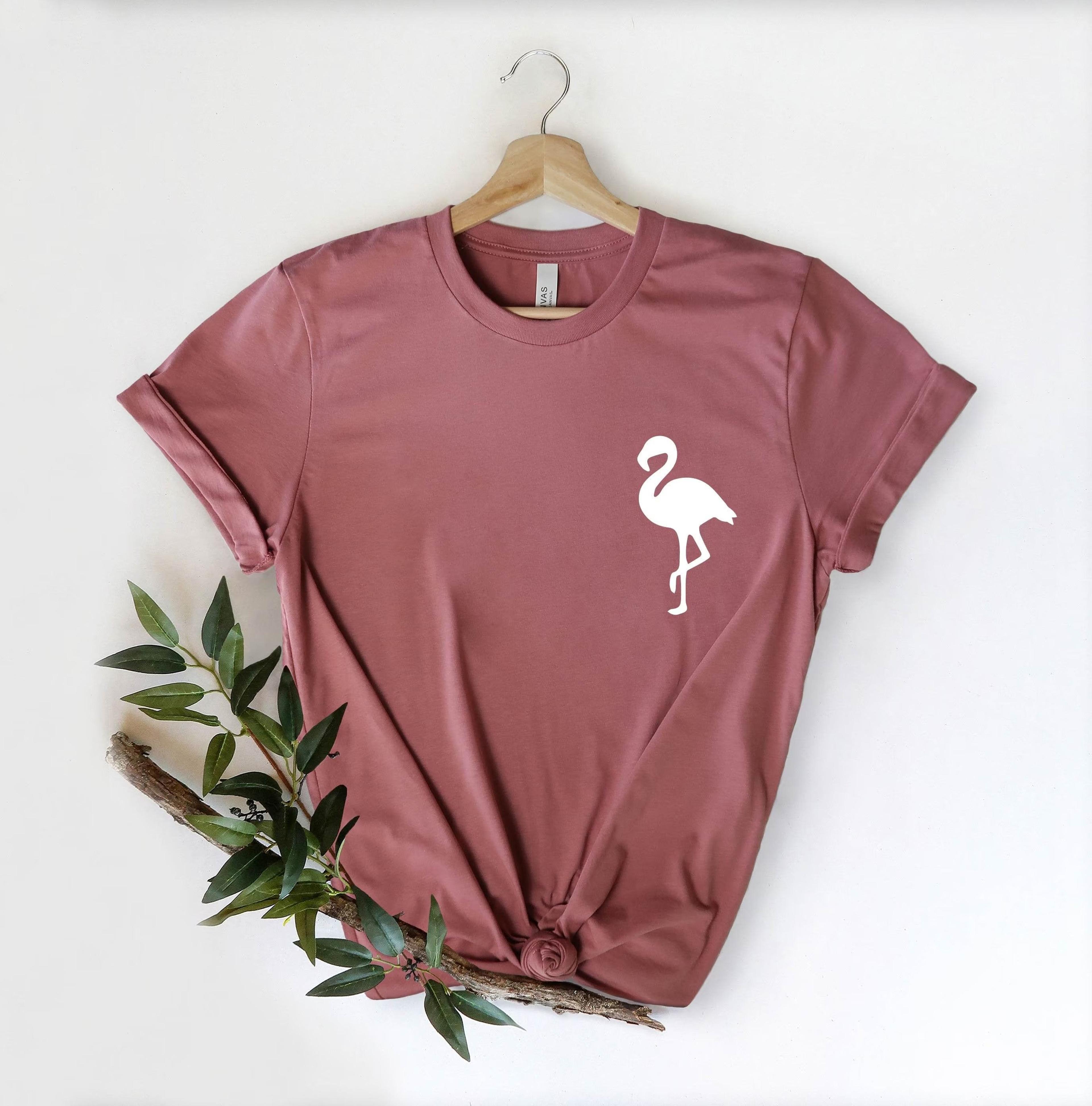 flamingo silhouette pocket shirt, summer beach tee, tropical vacation graphic top