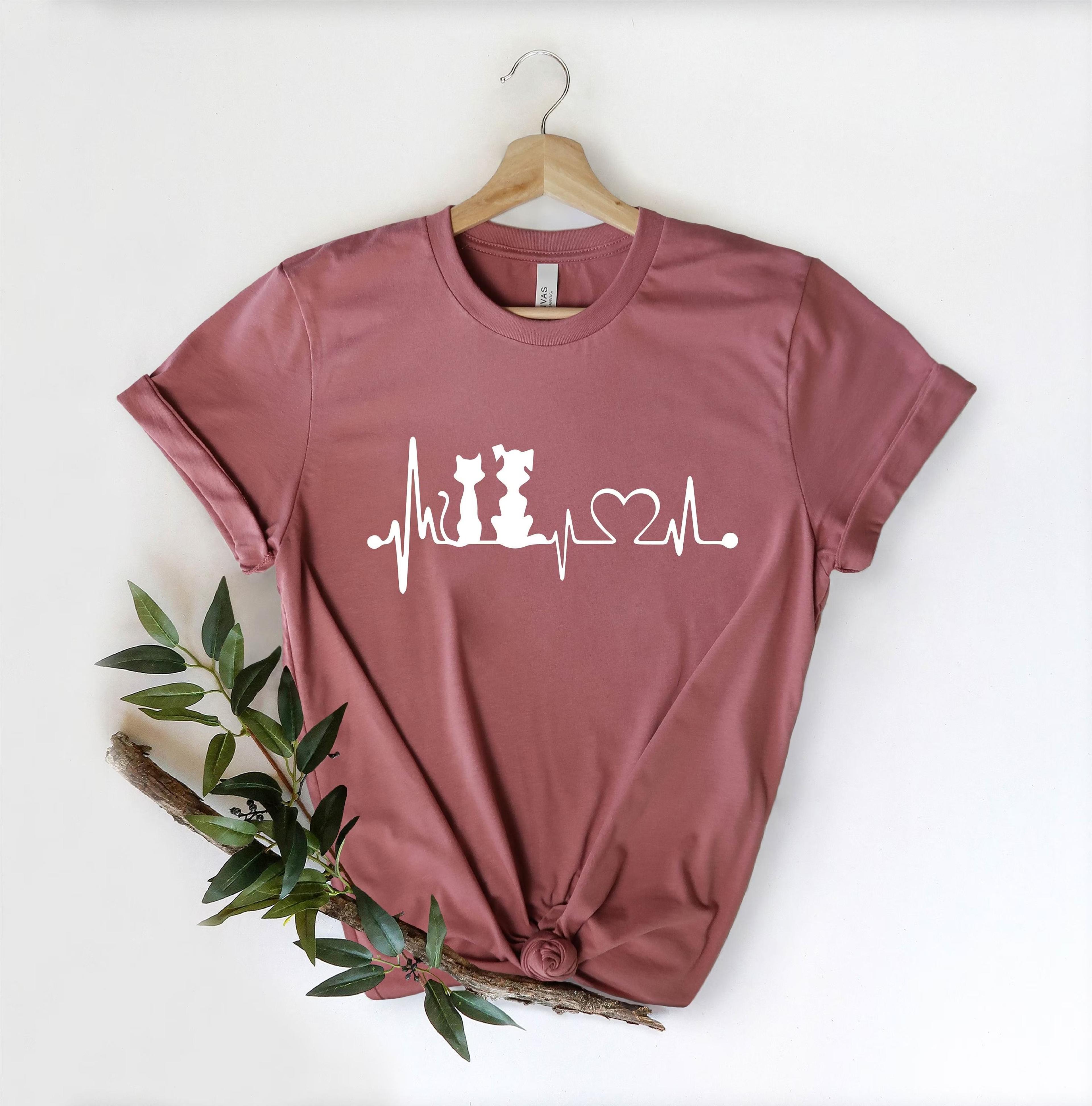 animal heartbeat t-shirt, pet lover graphic tee, cute paw pulse shirt