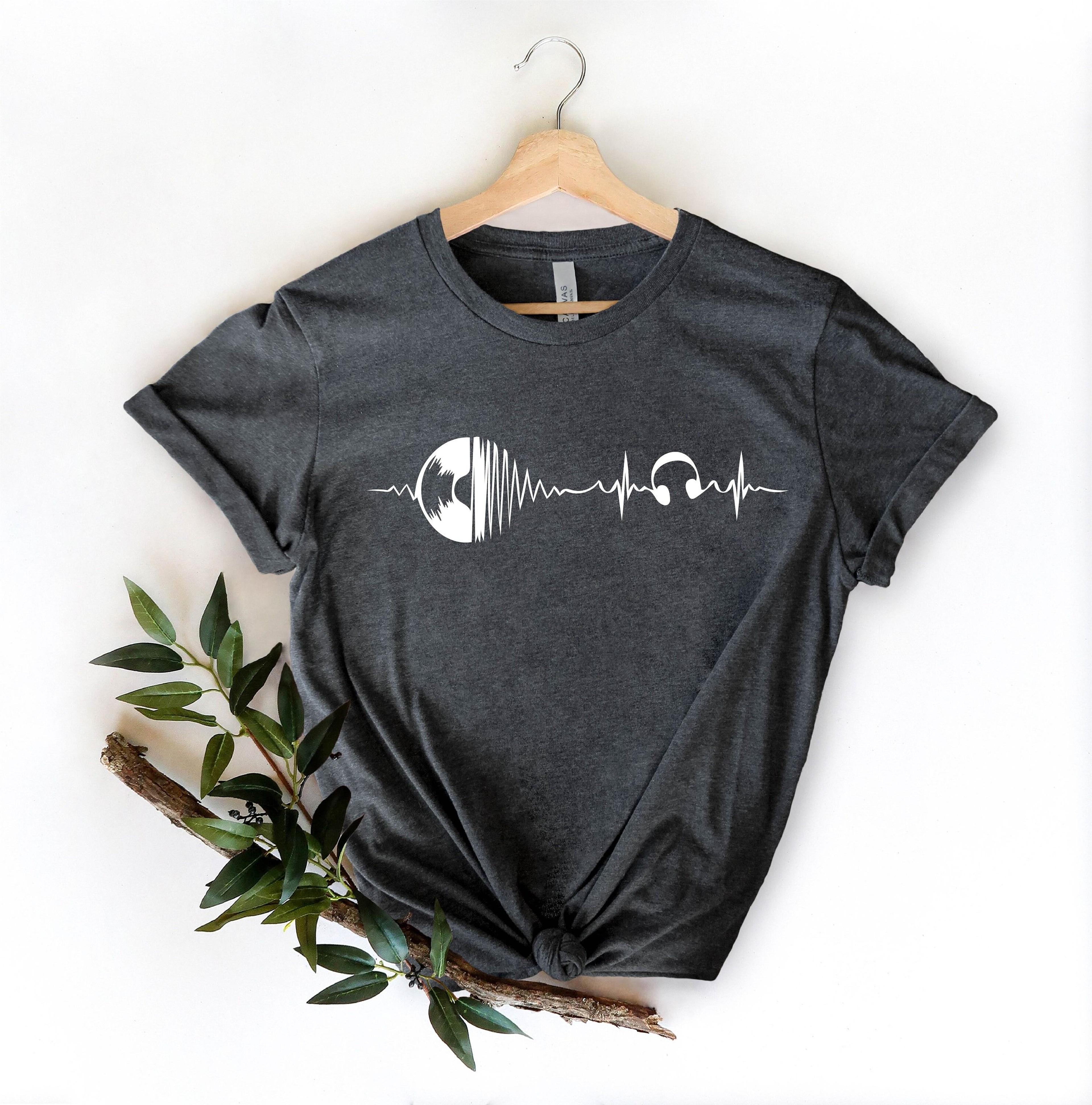 heartbeat music shirt, record player graphic tee, headphones music lover t-shirt
