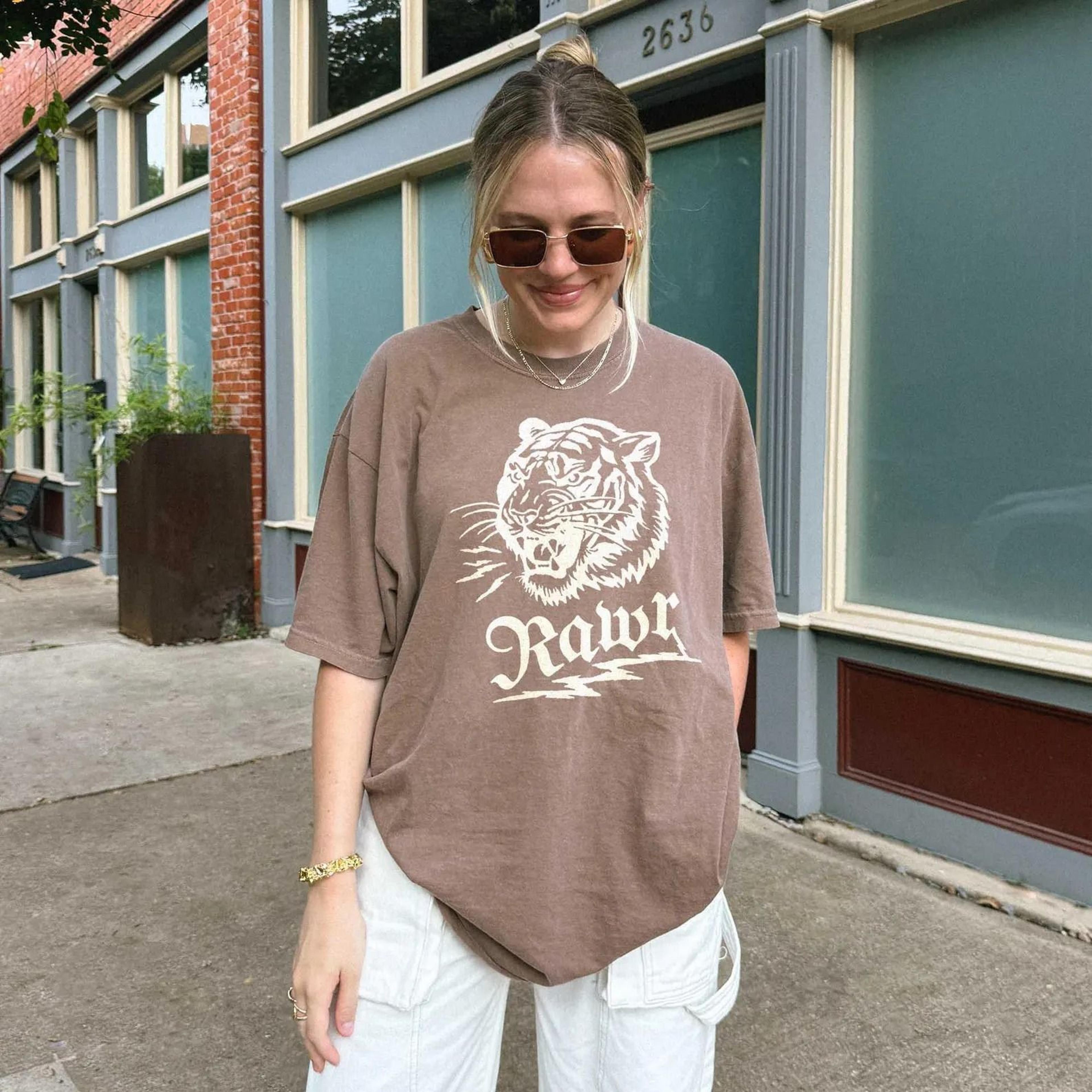 vintage roaring tiger graphic t-shirt | retro wild animal tee | old school tattoo style | 90s grunge aesthetic shirt | c