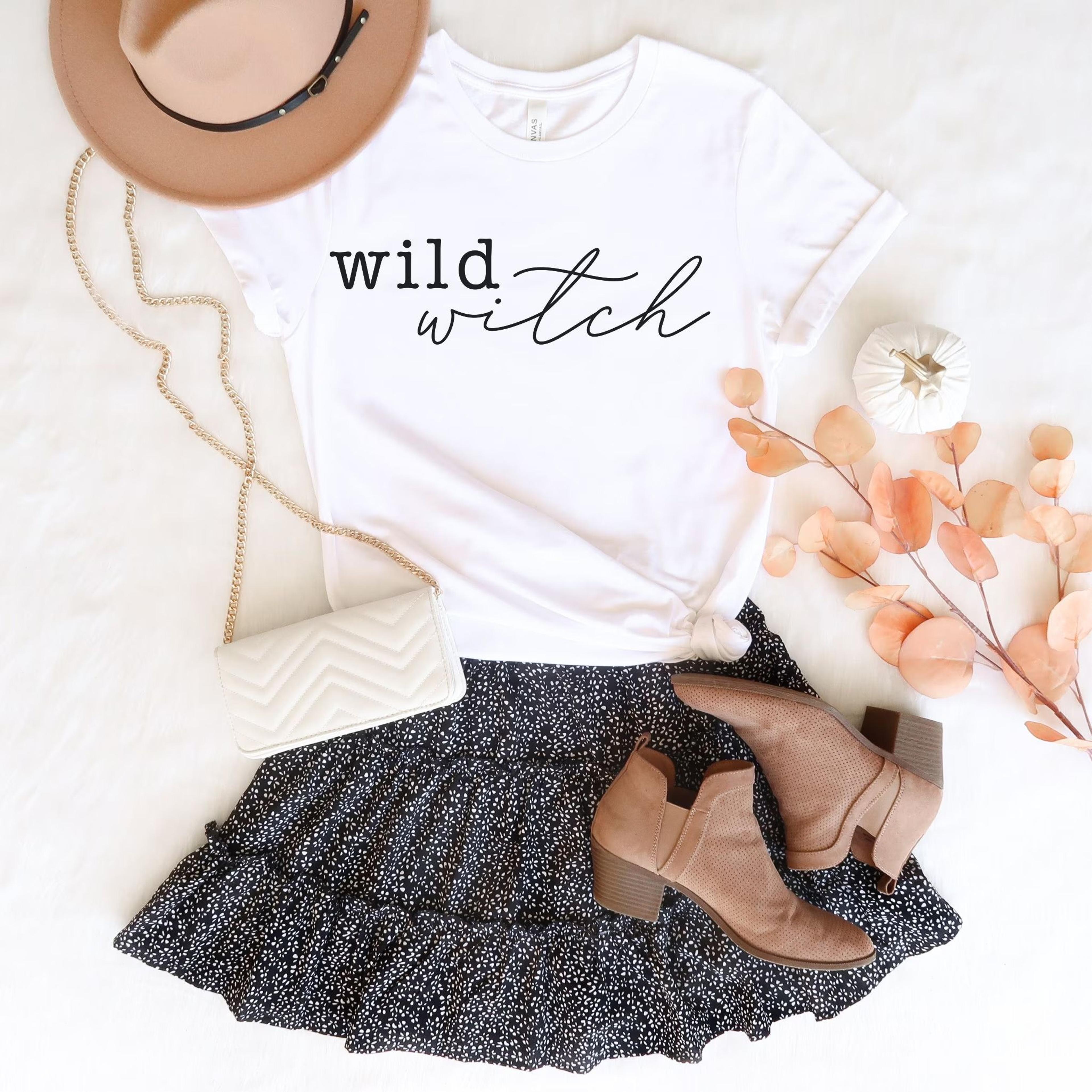 wild witch t-shirt funny halloween tee women's cotton blend shirt