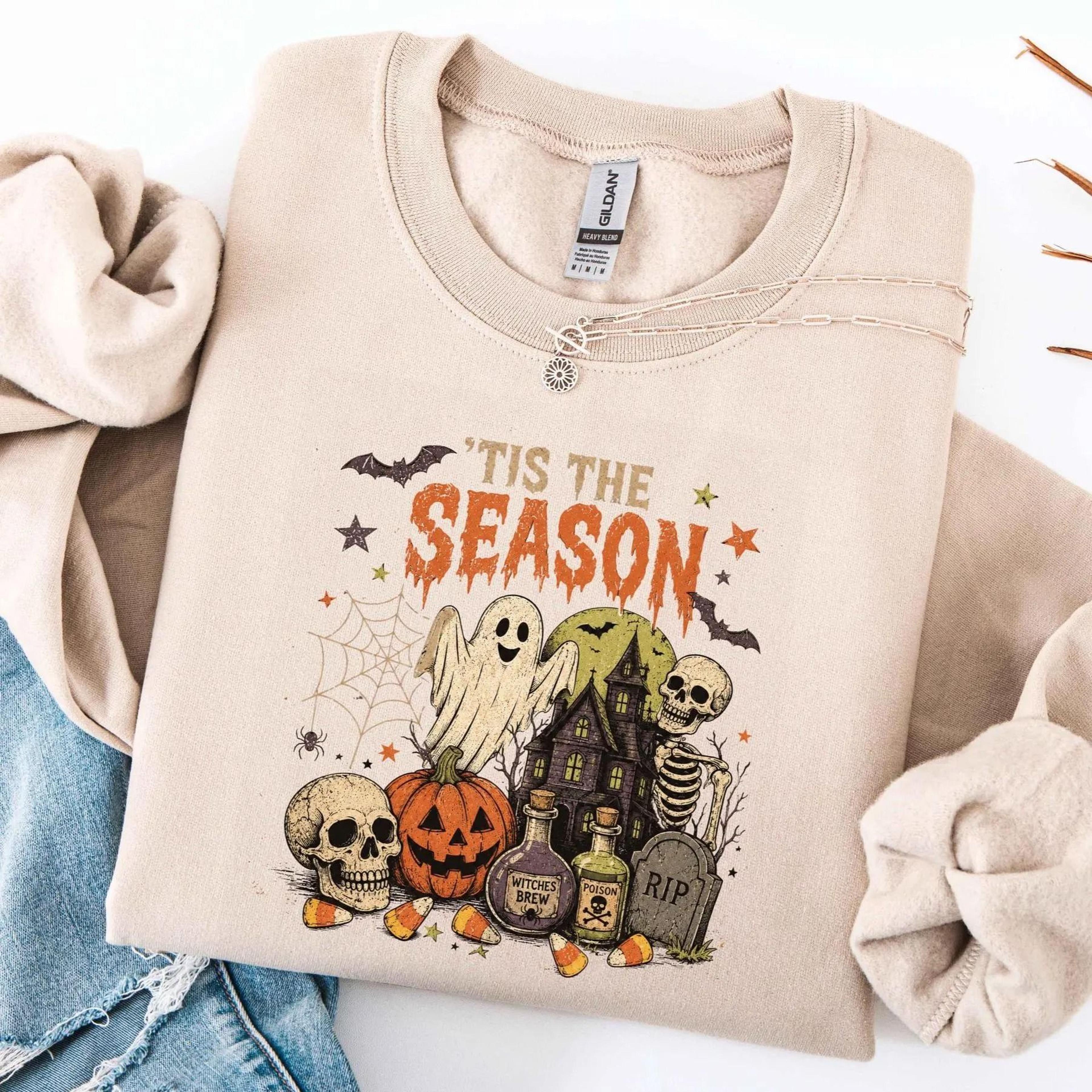 tis the season retro halloween sweatshirt vintage pumpkin ghost tee