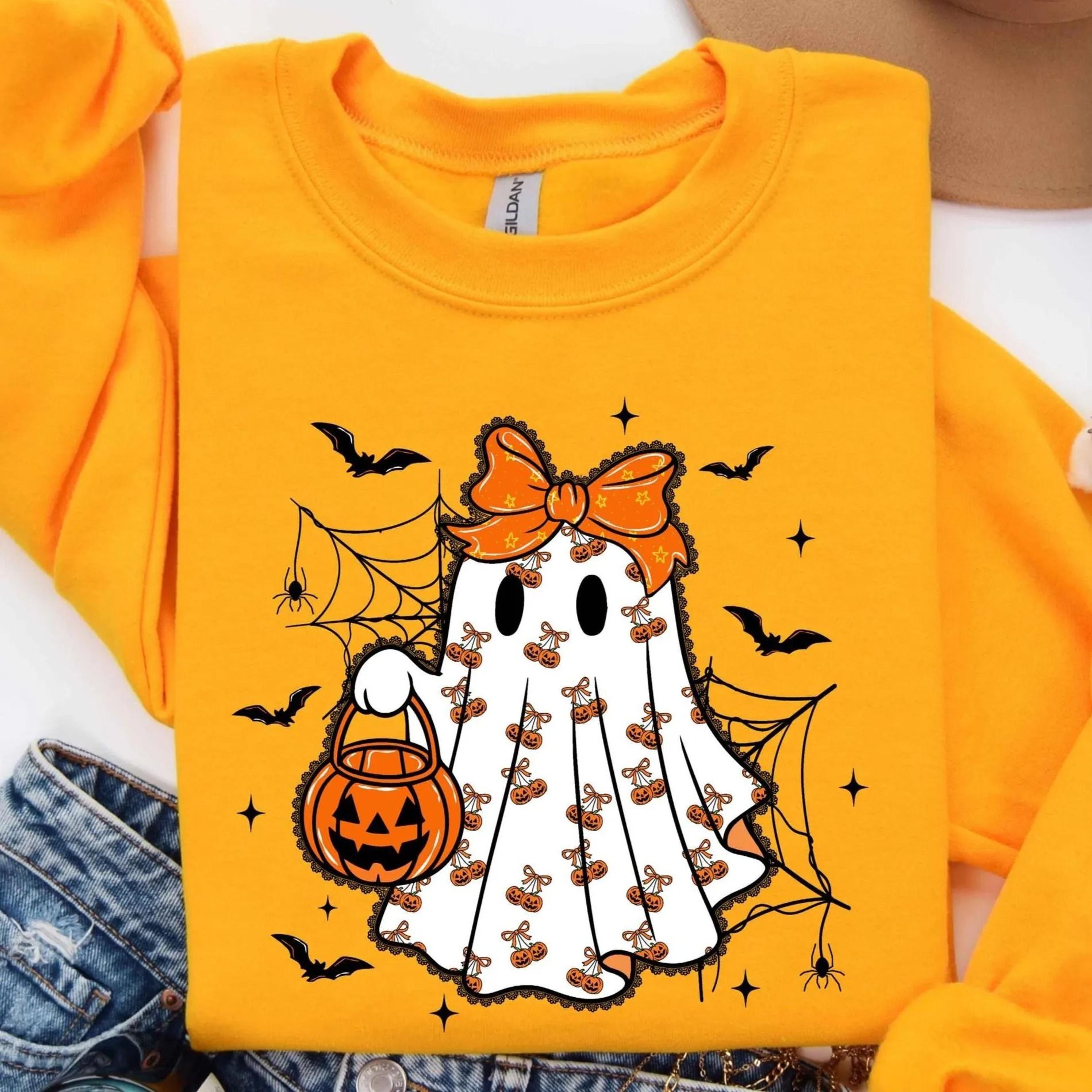 halloween ghost sweatshirt coquette bow cute spooky hoodie tee