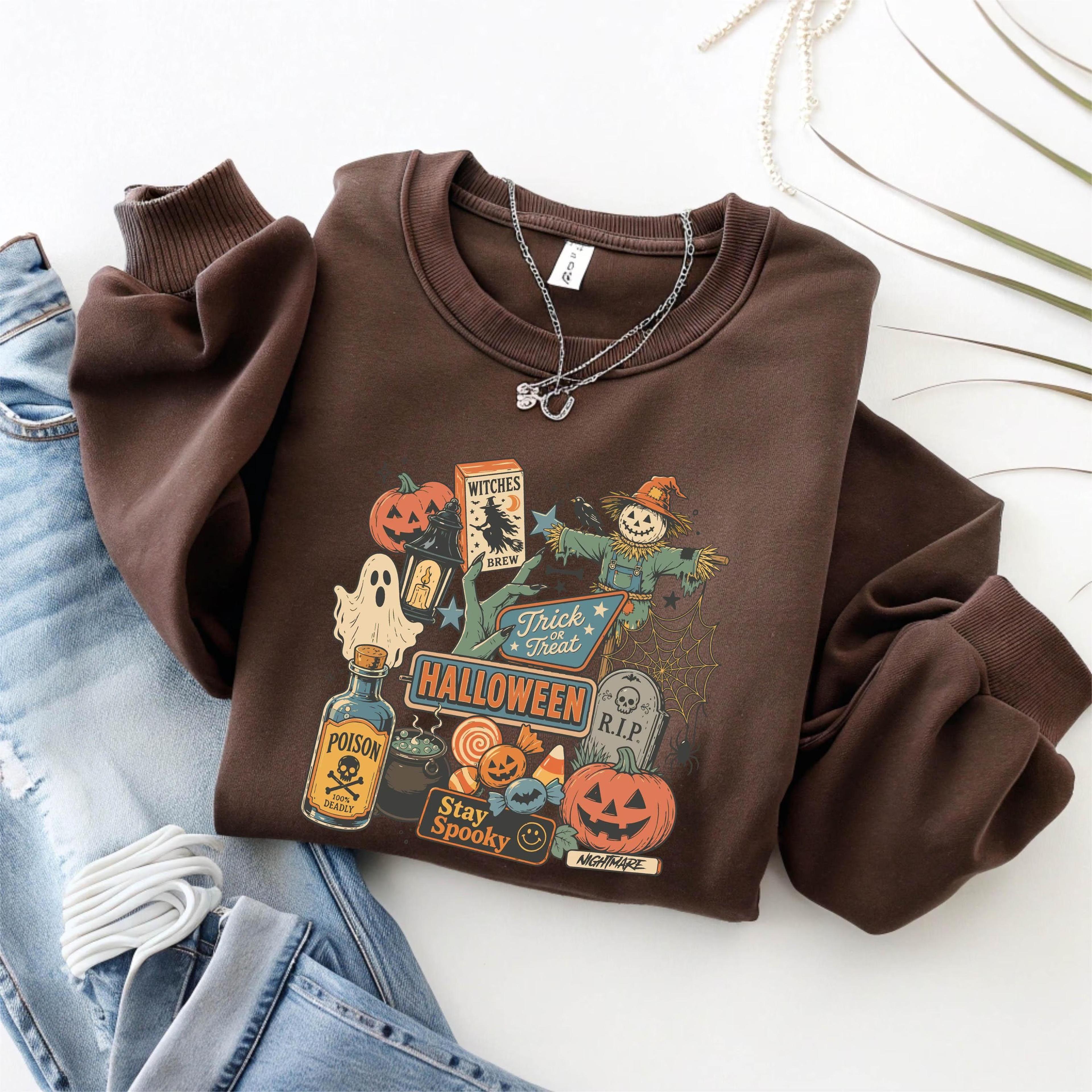 vintage halloween sweatshirt stay spooky pumpkin ghost crewneck