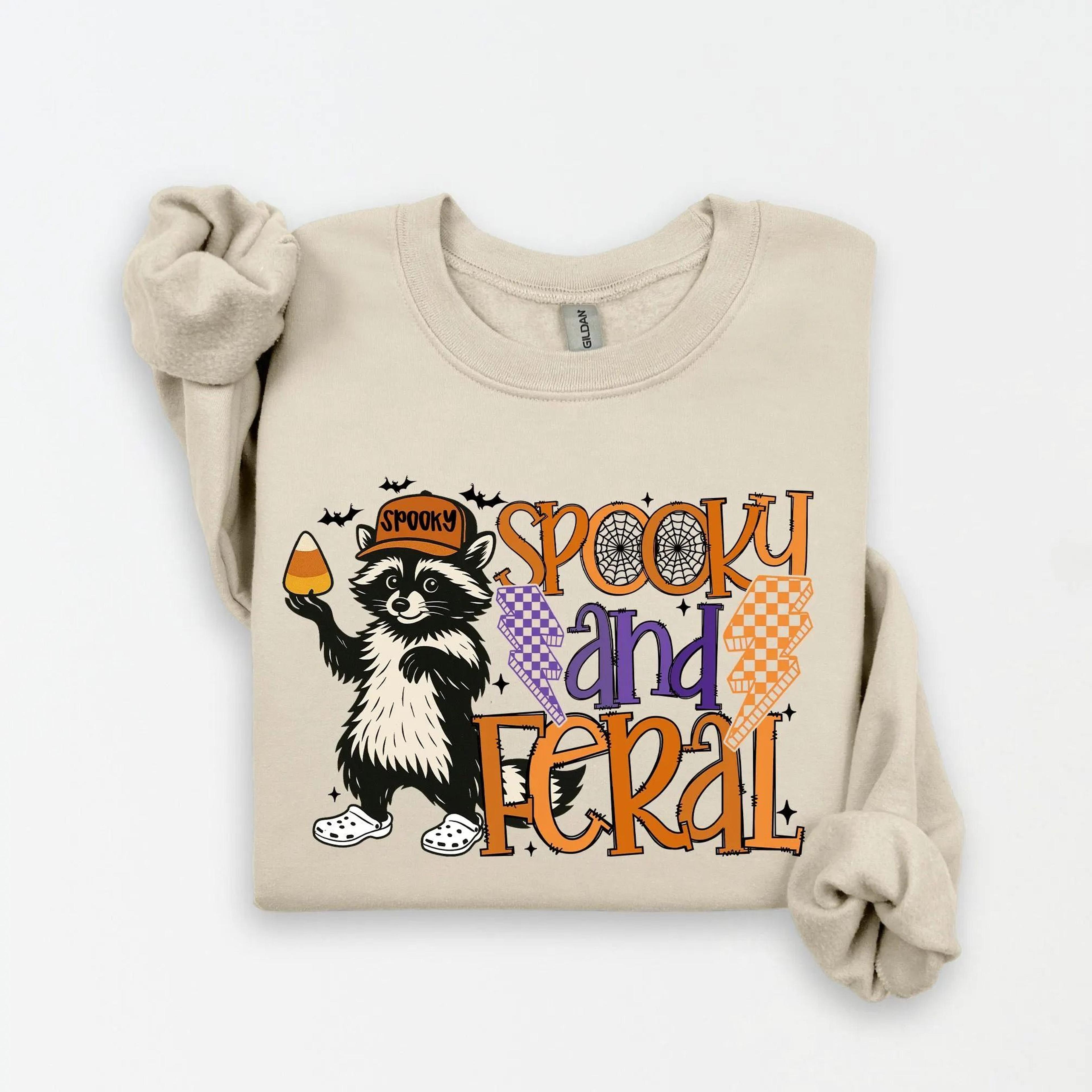 spooky and feral raccoon sweatshirt funny halloween girl crewneck