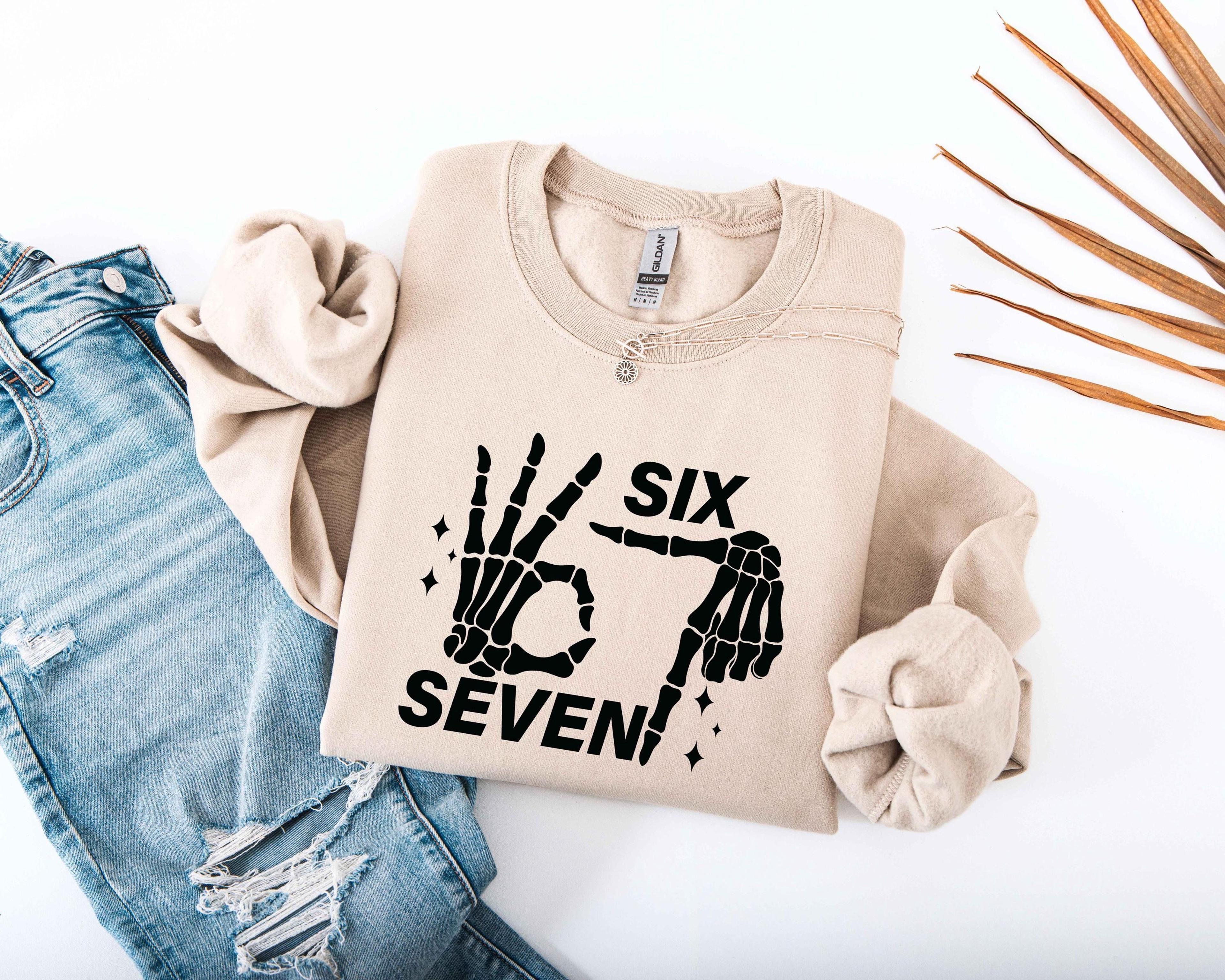 6 7 meme sweatshirt funny skeleton hands couples halloween tee