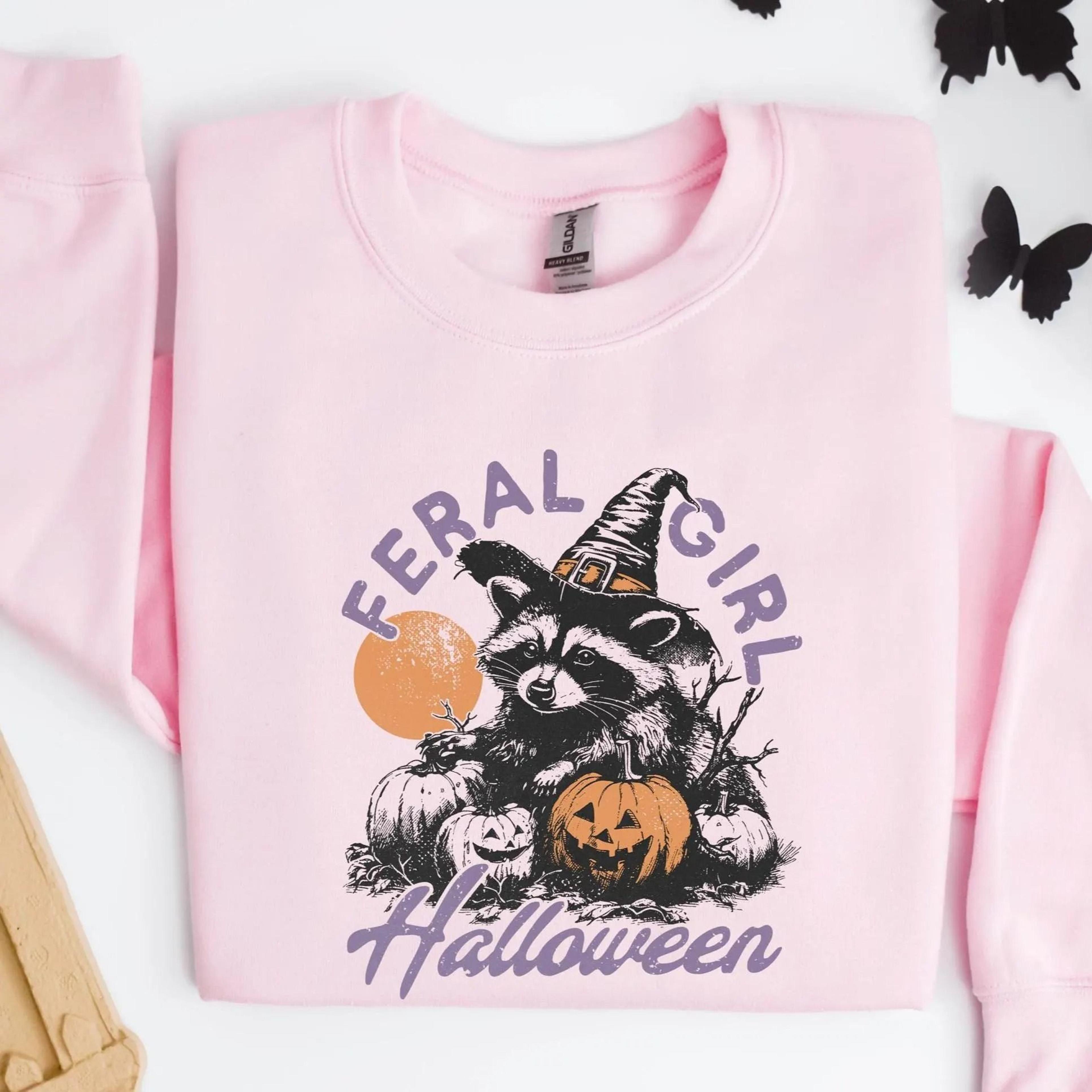 spooky and feral raccoon sweatshirt funny halloween girl crewneck t-shirt