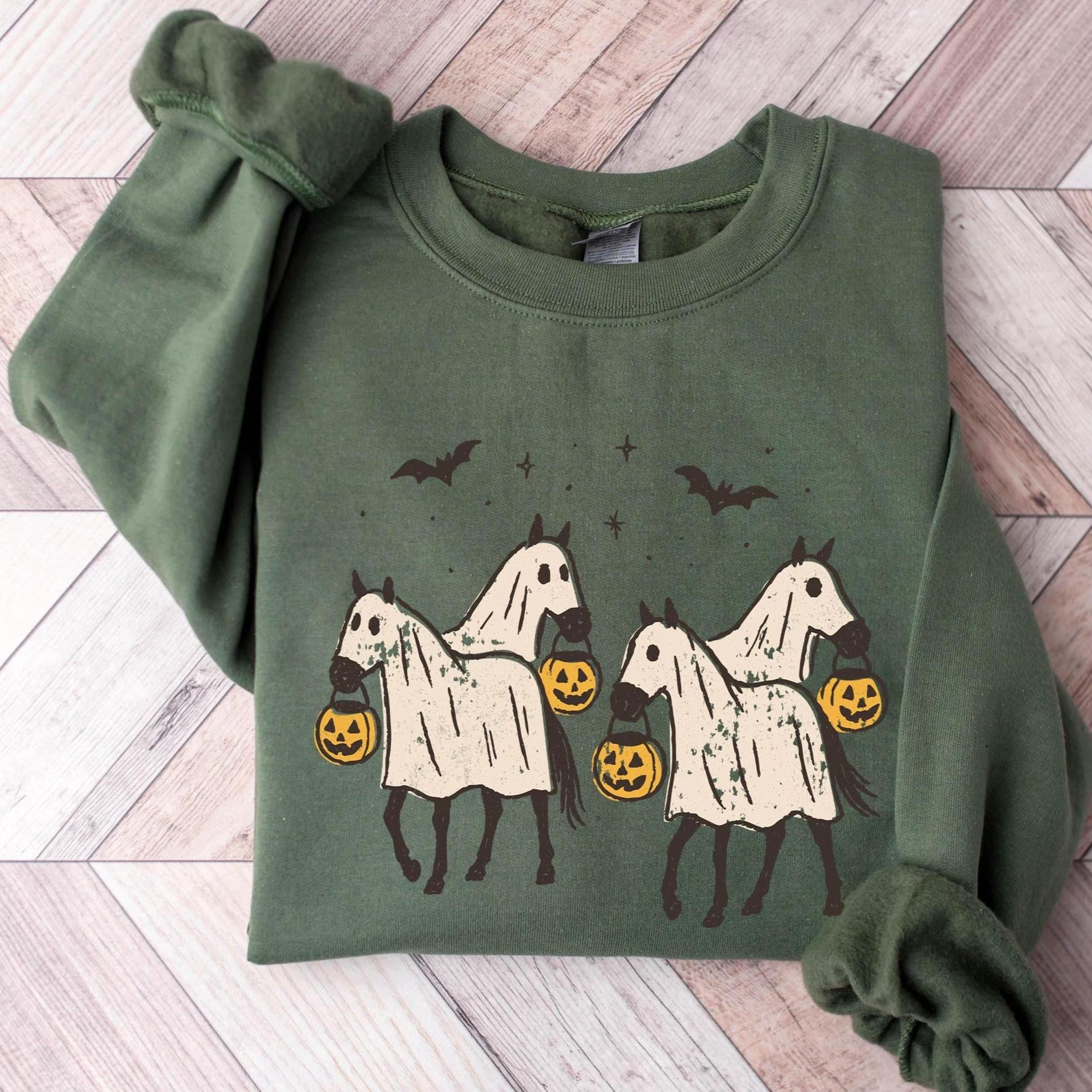 halloween horse ghost sweatshirt western cowboy spooky crewneck