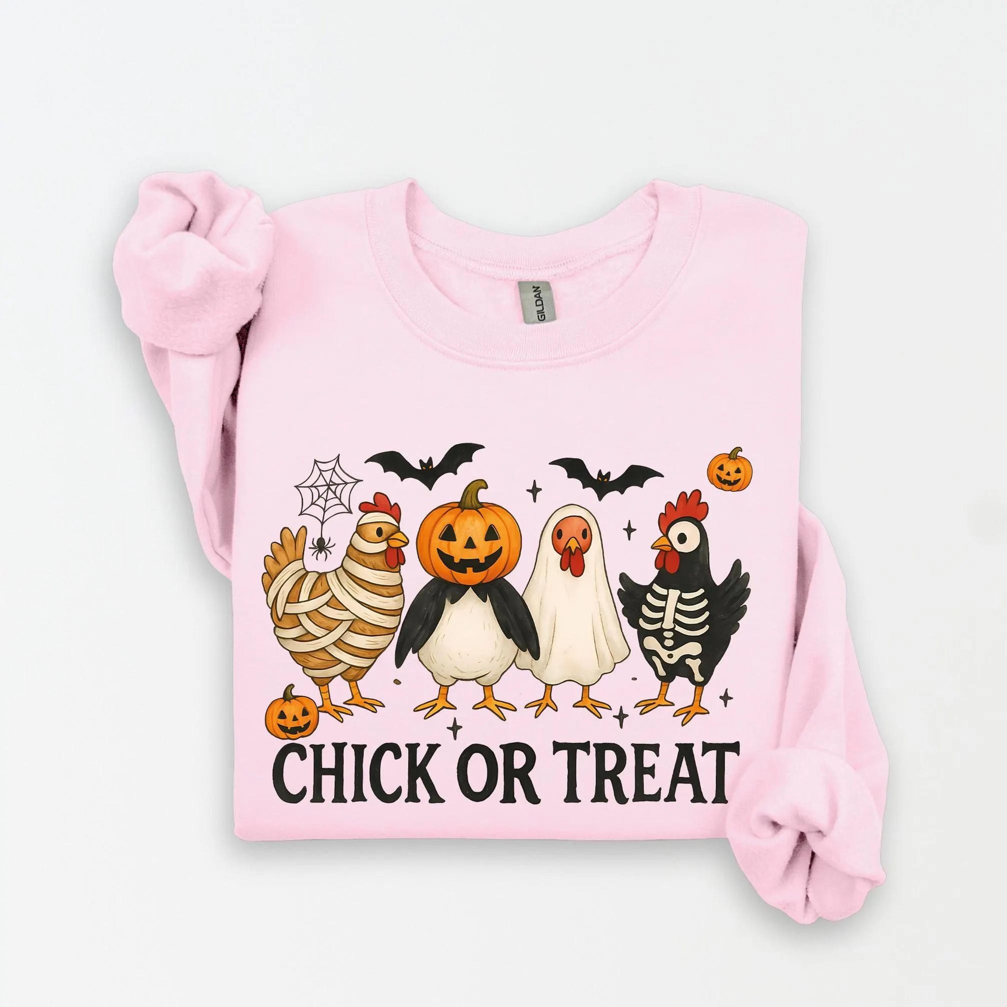 funny chicken girl sweatshirt chick or treat halloween crewneck