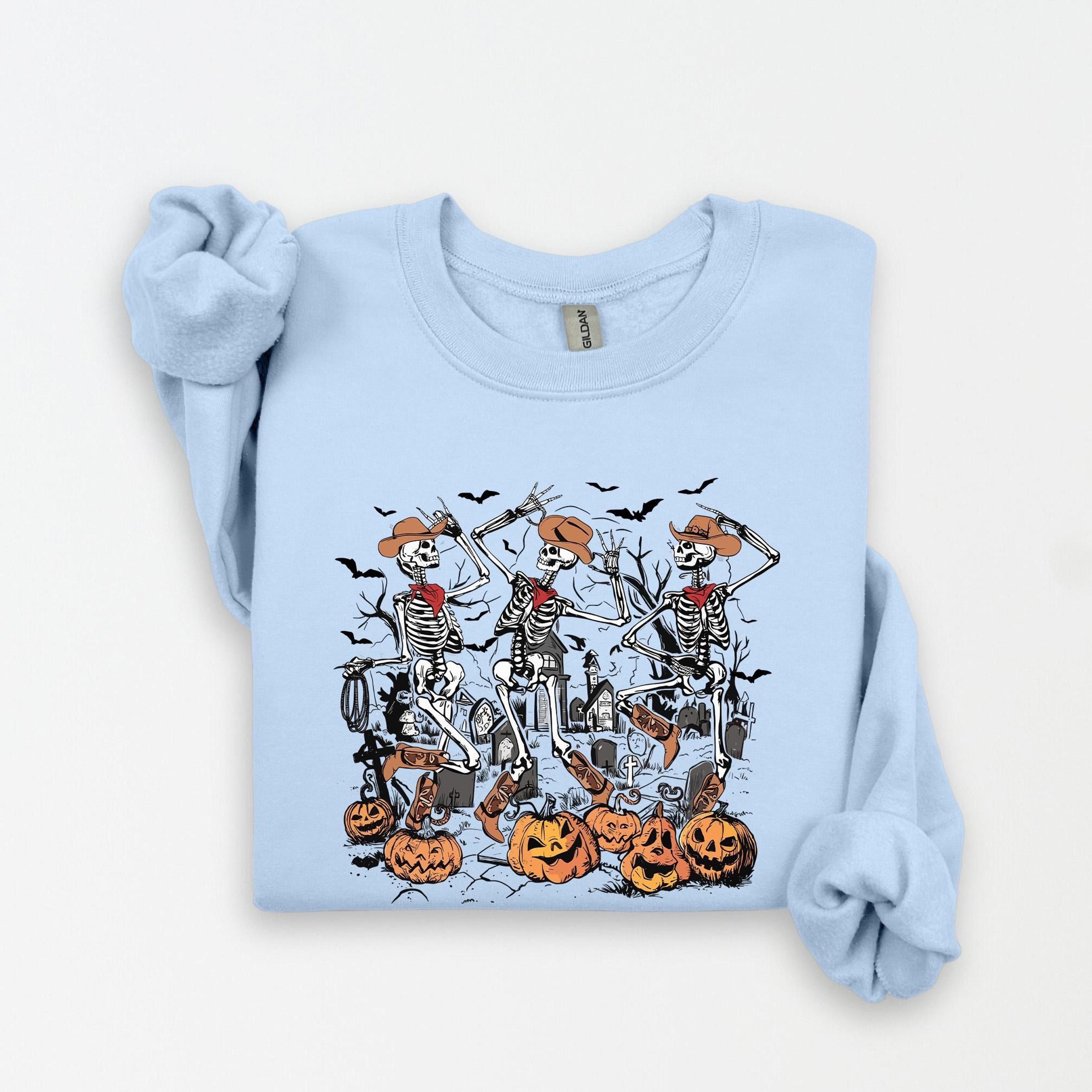 dancing skeleton cowboy sweatshirt western halloween cow crewneck