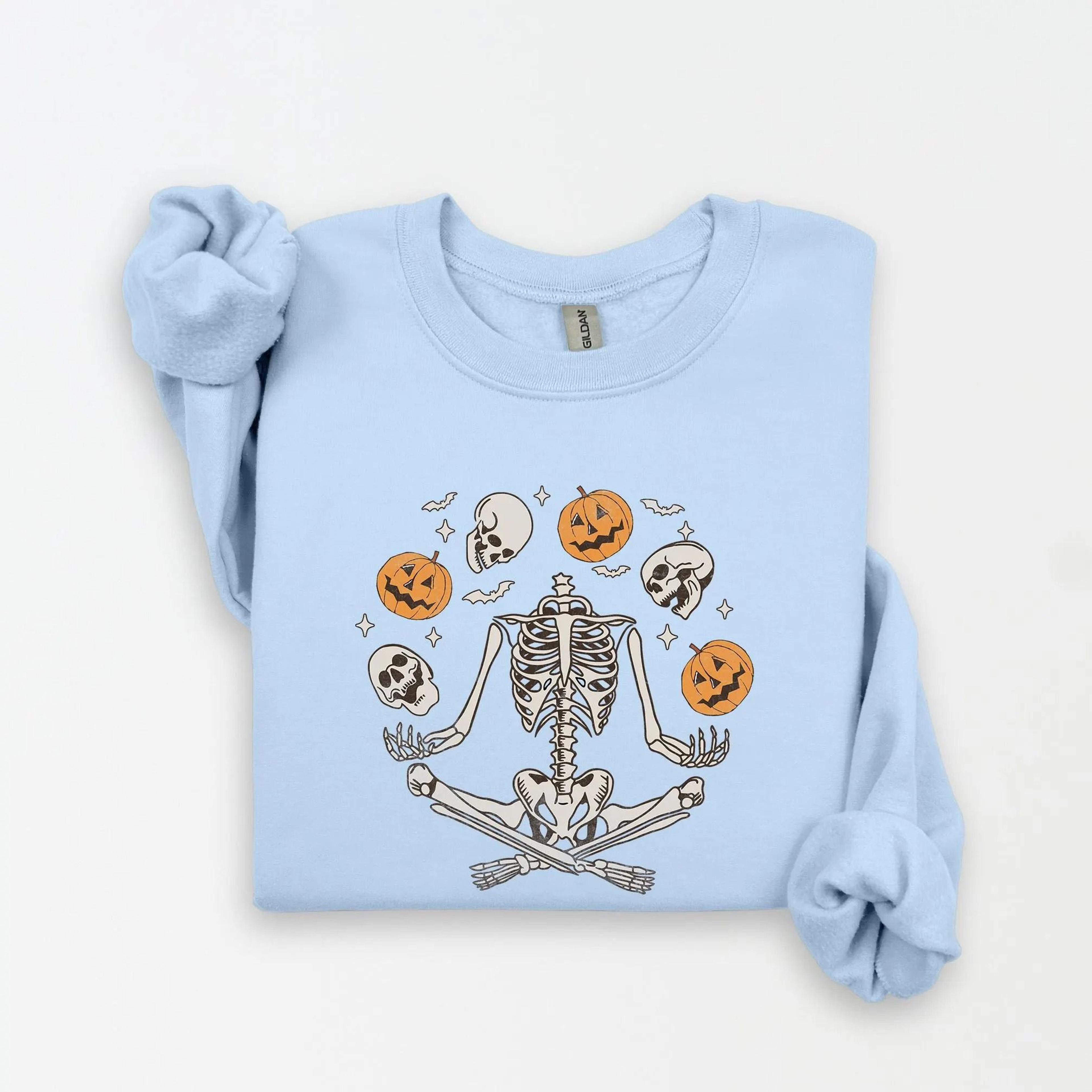dancing skeleton pumpkin sweatshirt spooky season halloween crewneck