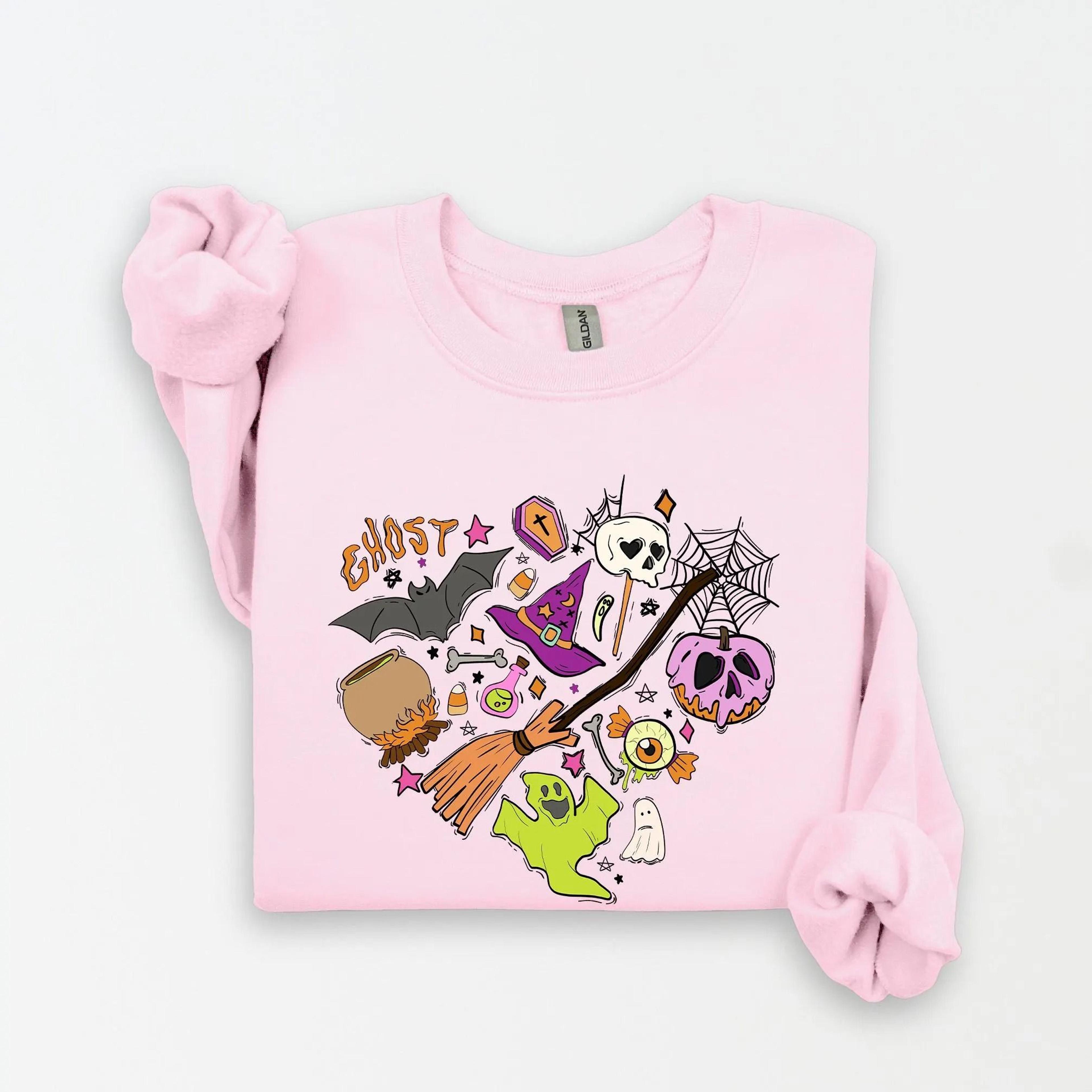 halloween doodles heart shirt cute pumpkin witch spooky season tee