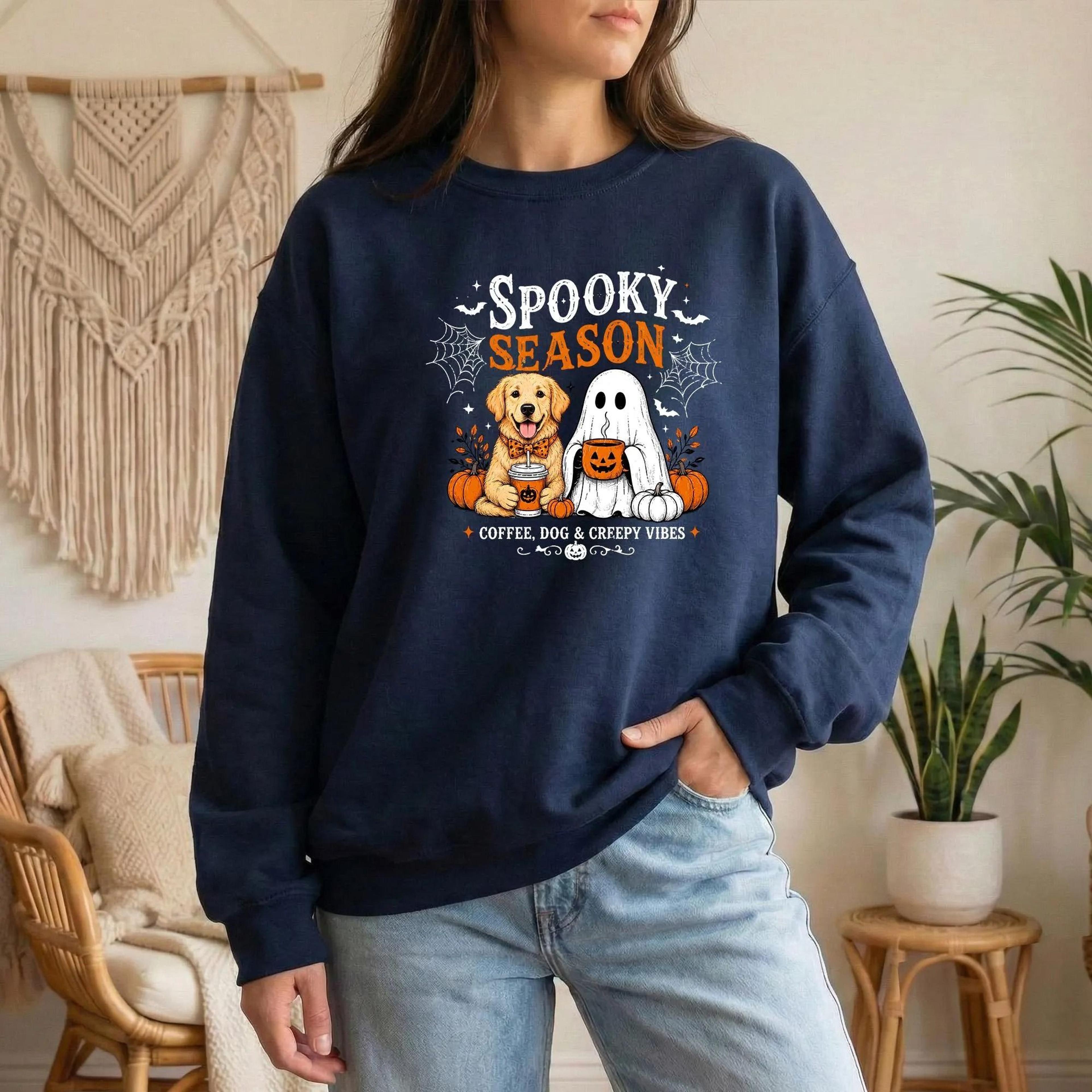 coffee dog ghost shirt spooky season golden retriever sweatshirt