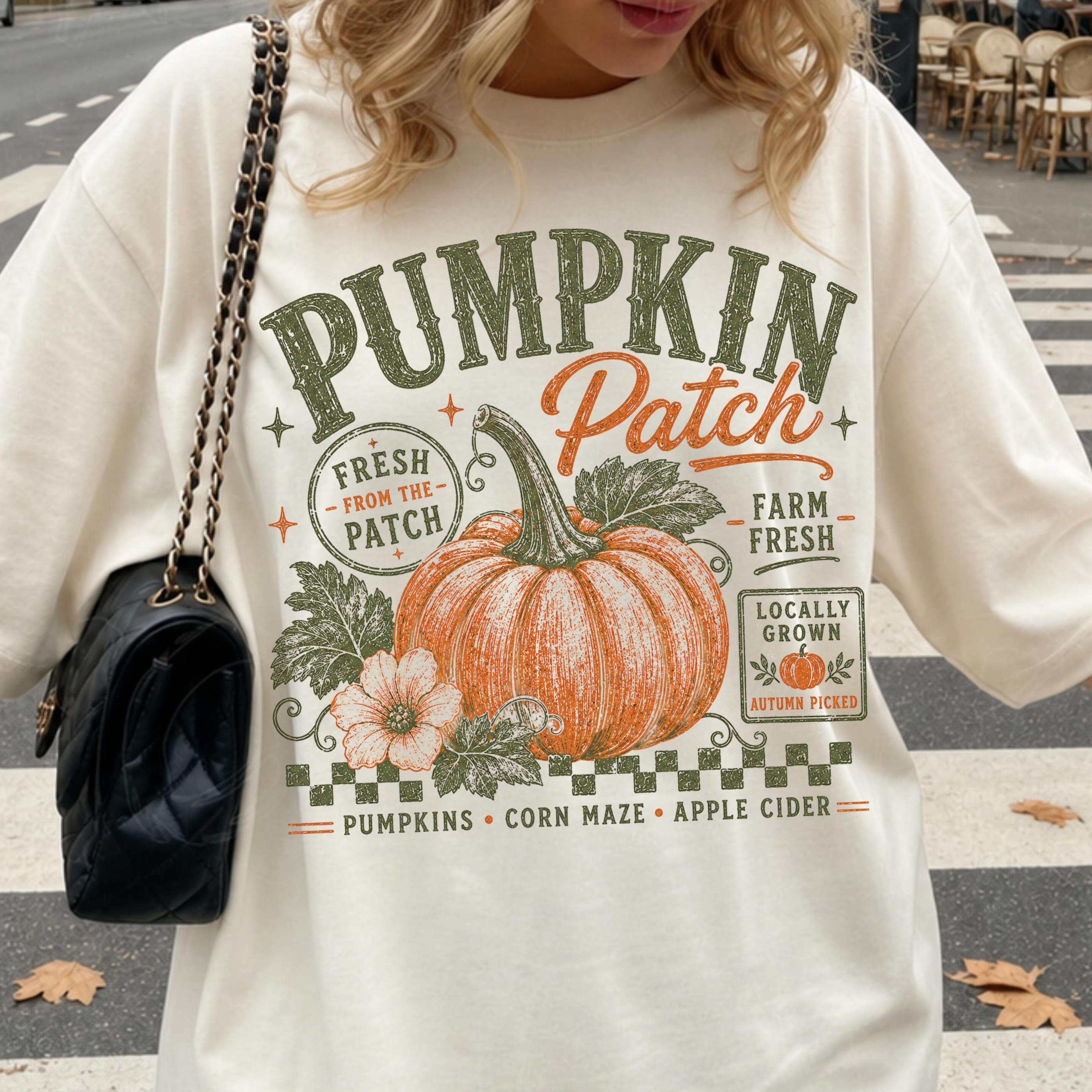 retro pumpkin patch png, trendy fall sublimation design, vintage autumn shirt design, distressed fall