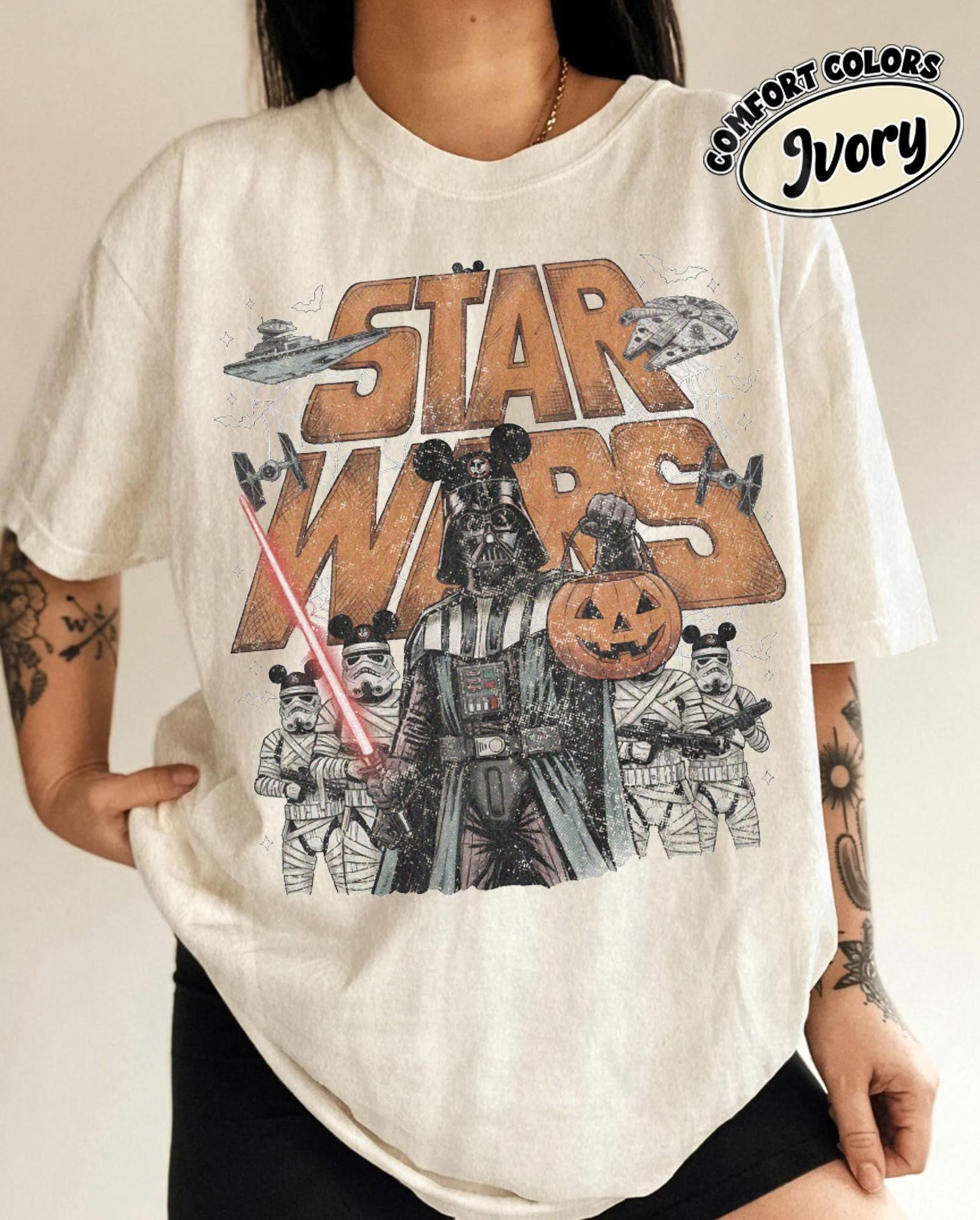 retro star wars halloween shirt, darth vader stormtrooper mickey ears pumpkin tee spooky disney family trip shirt, tric