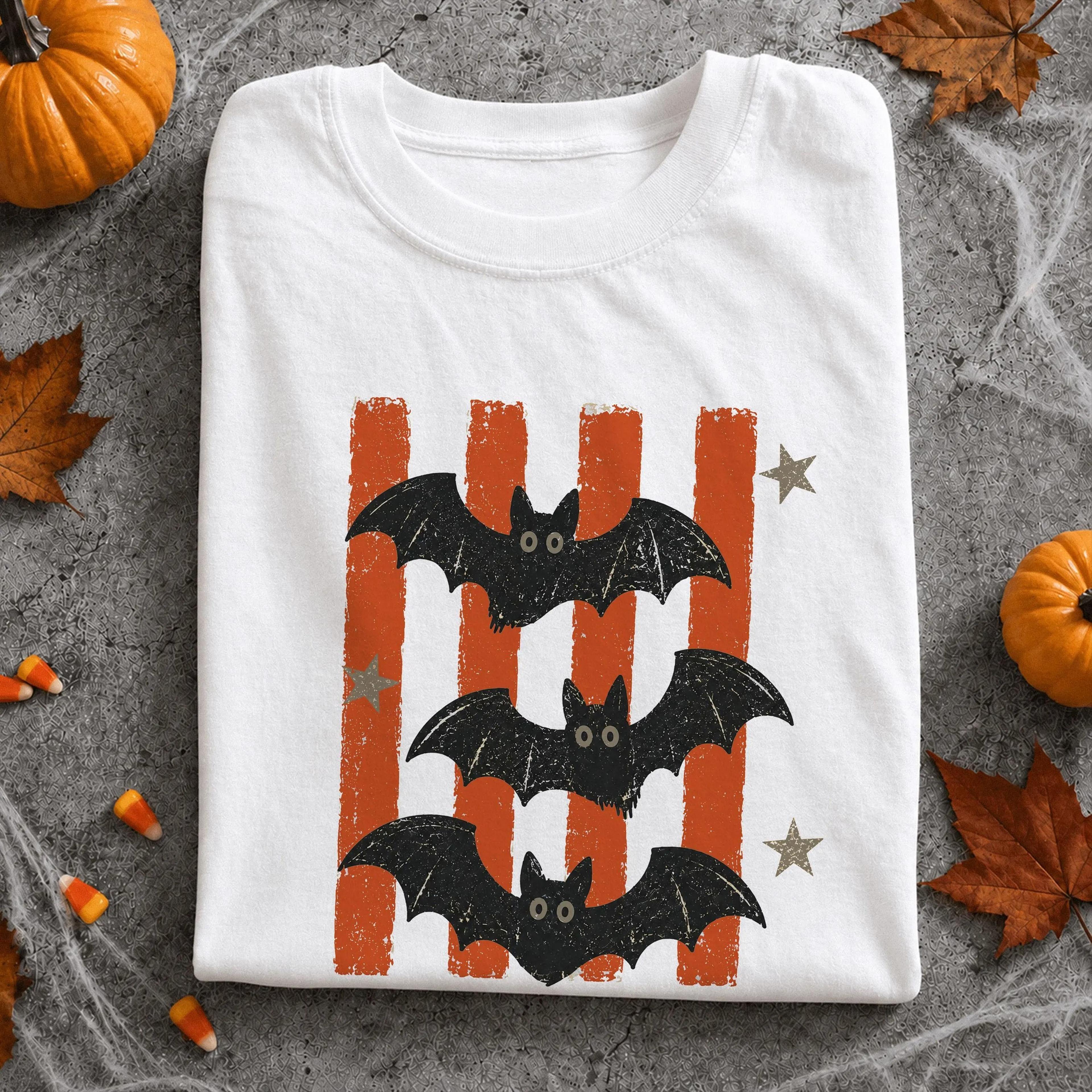 vintage bat halloween t-shirt, retro spooky season tee, boho witchy goth apparel, cute oversized cottagecore gift