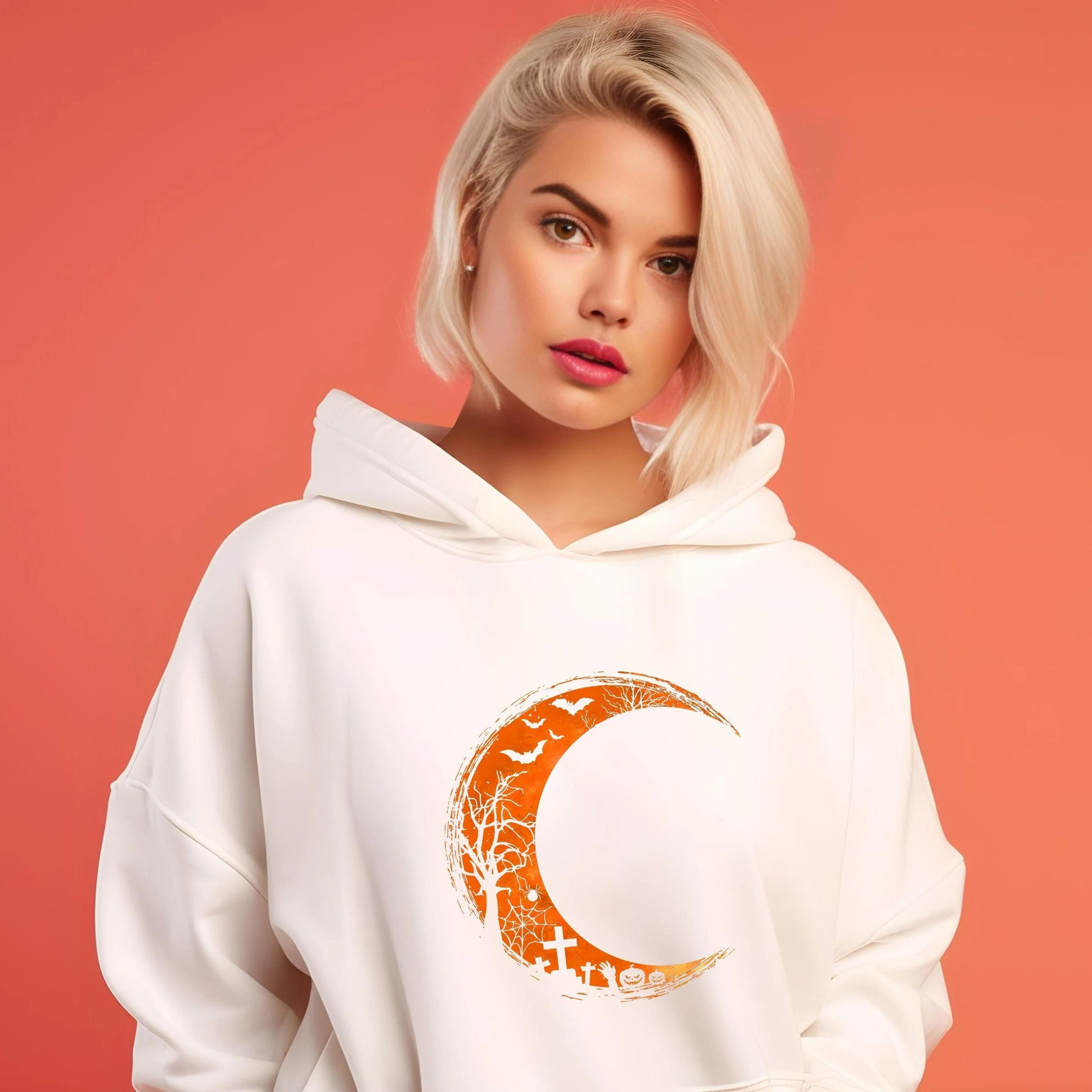carry halloween shirt. orange moon t-shirt. cute fall shirt. moon phase tee shirt. gothic halloween
