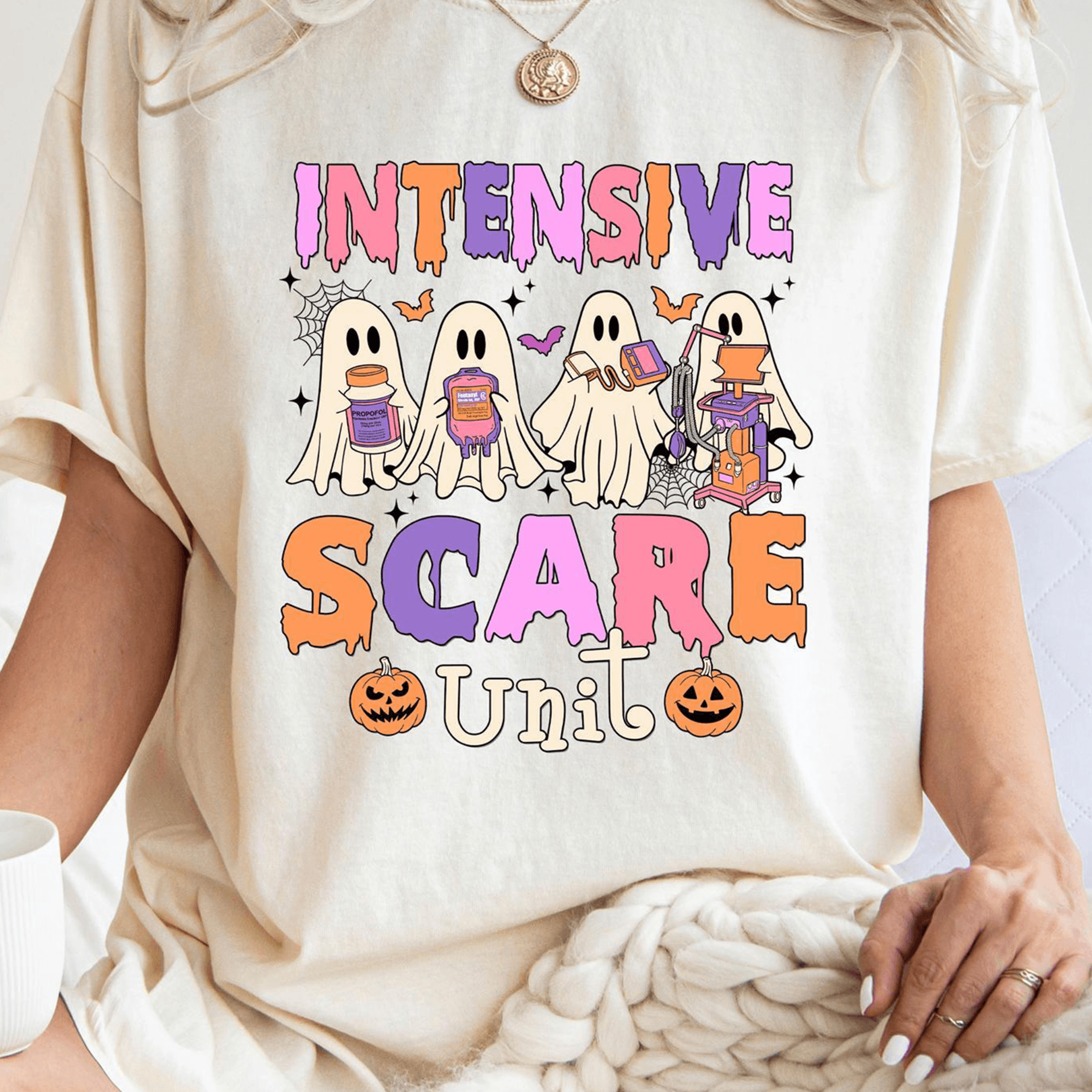 icu nurse halloween shirt intensive scare unit spooky crew tee