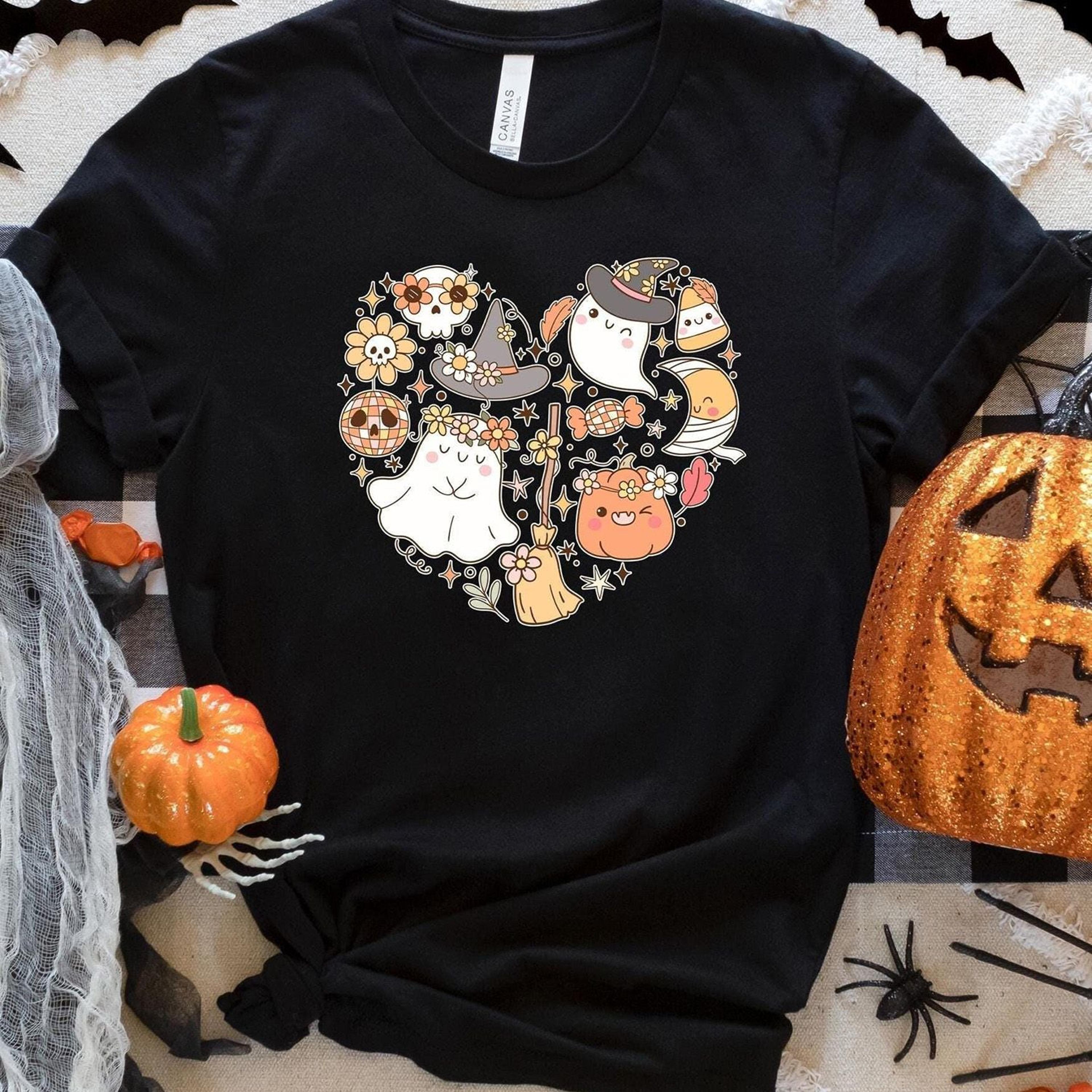 halloween doodles heart shirt cute pumpkin witch spooky t-shirt