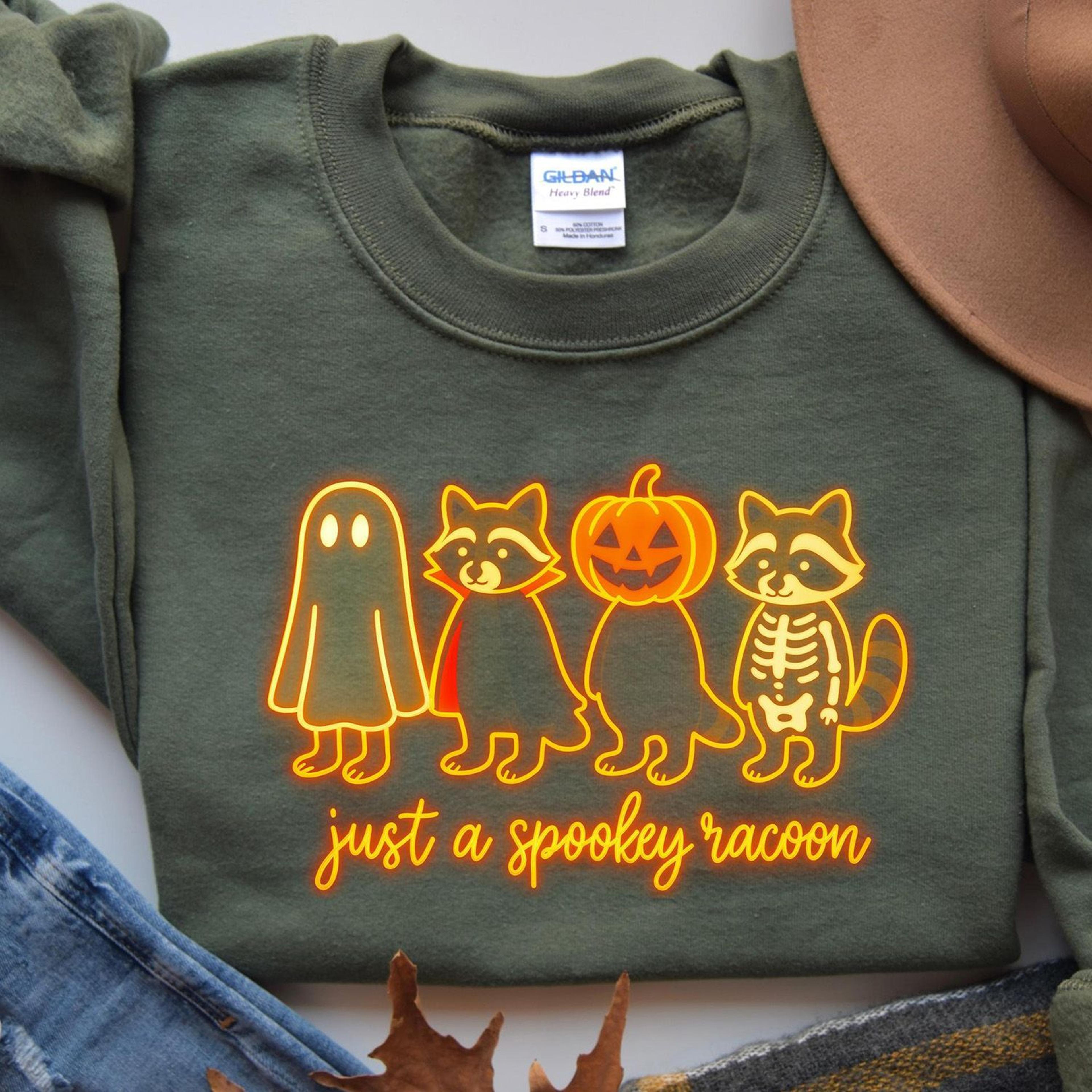 neon ghost raccoon shirt spooky and feral funny halloween tee
