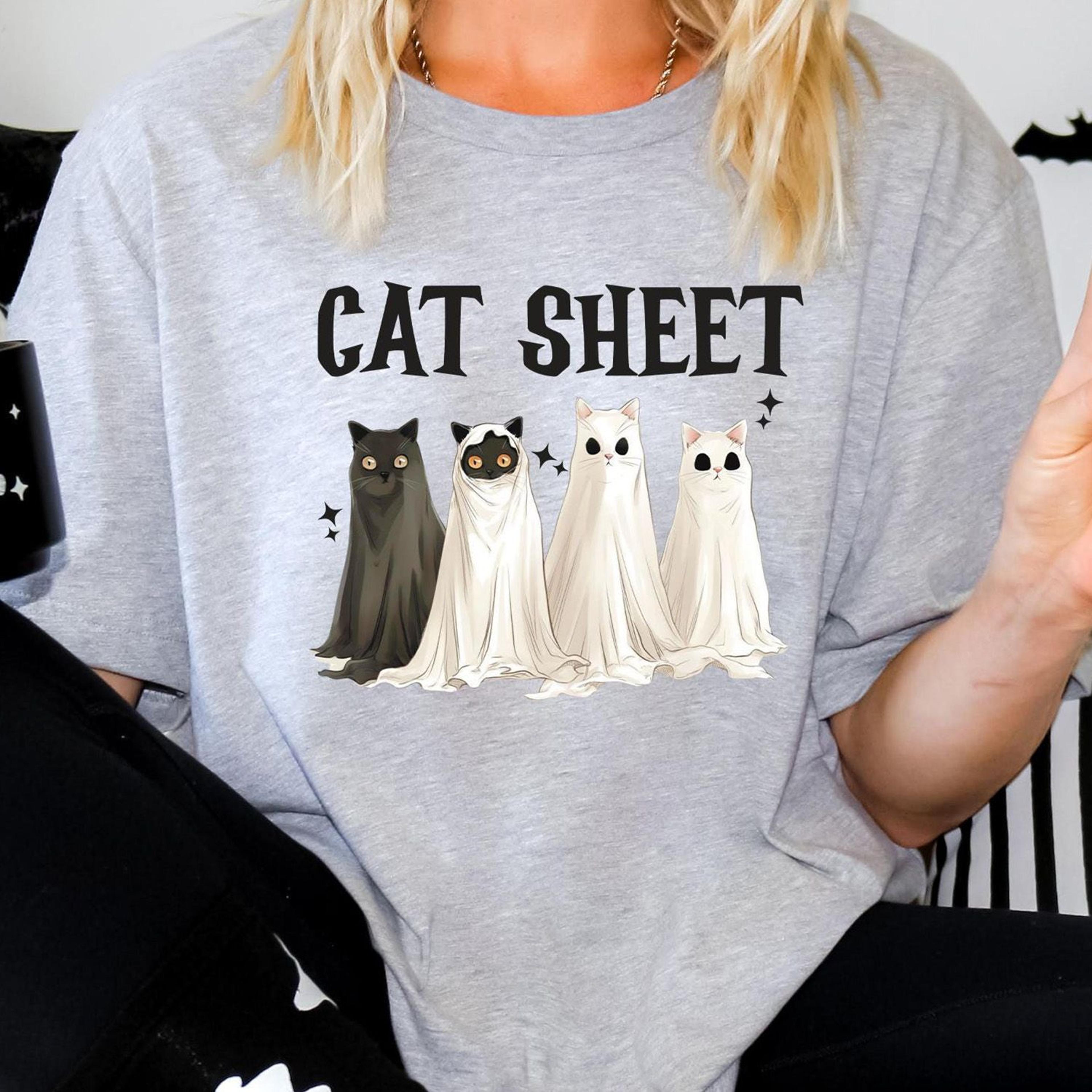 cat sheet ghost shirt funny halloween cat spooky season tee
