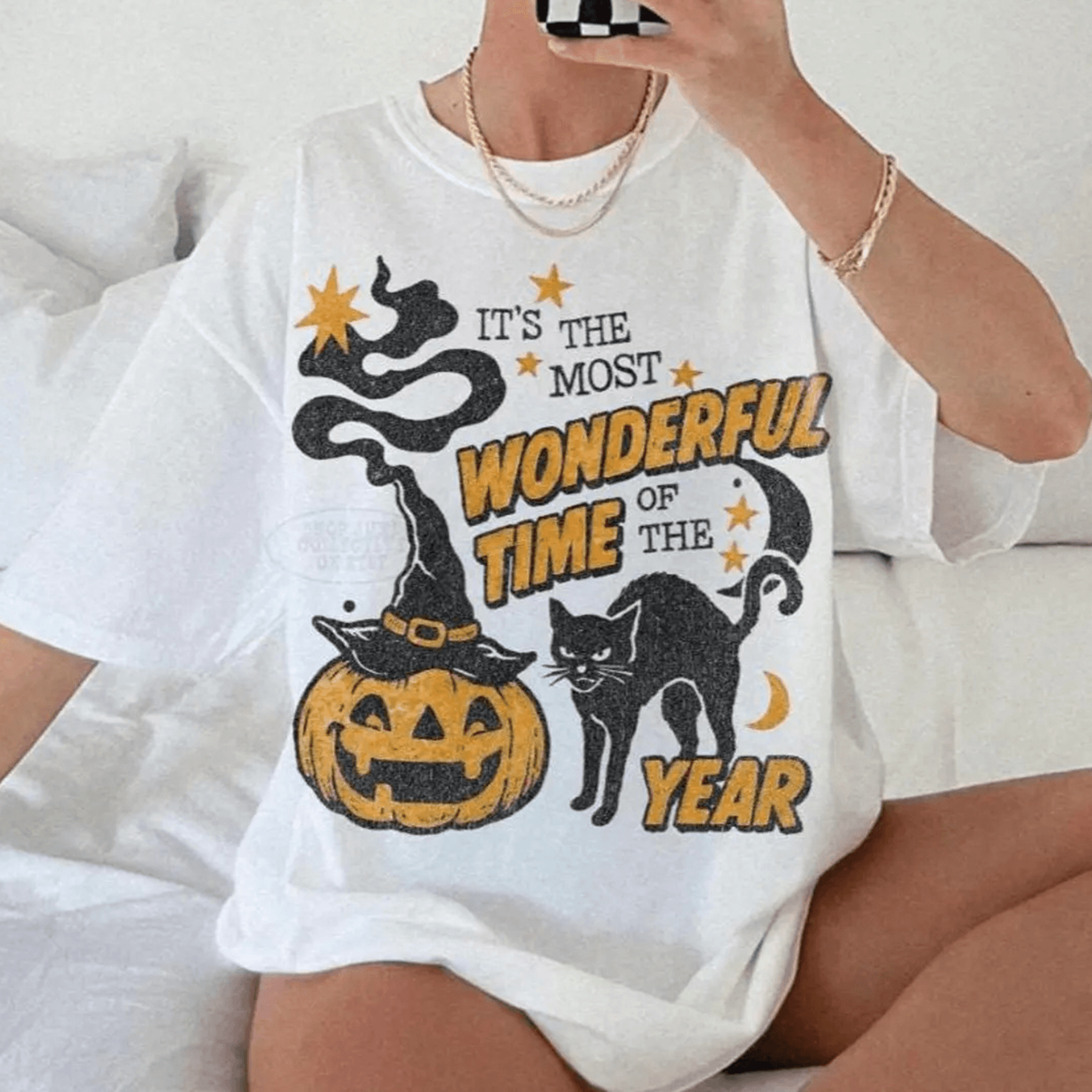 vintage halloween shirt unisex retro summerween 90s spooky black cat witchy pumpkin tee most wonderful t