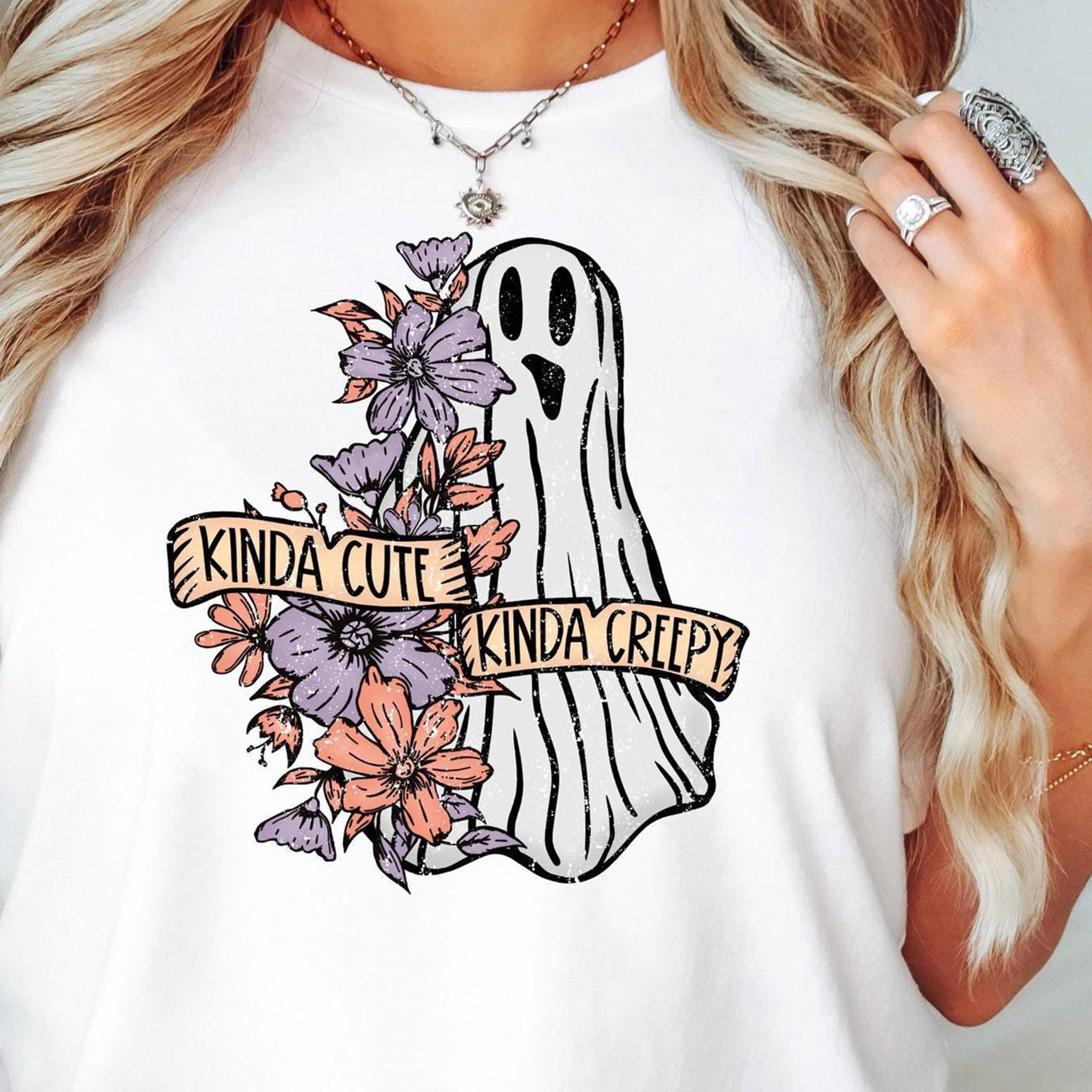 kinda cute kinda creepy floral ghost shirt halloween bleached tee