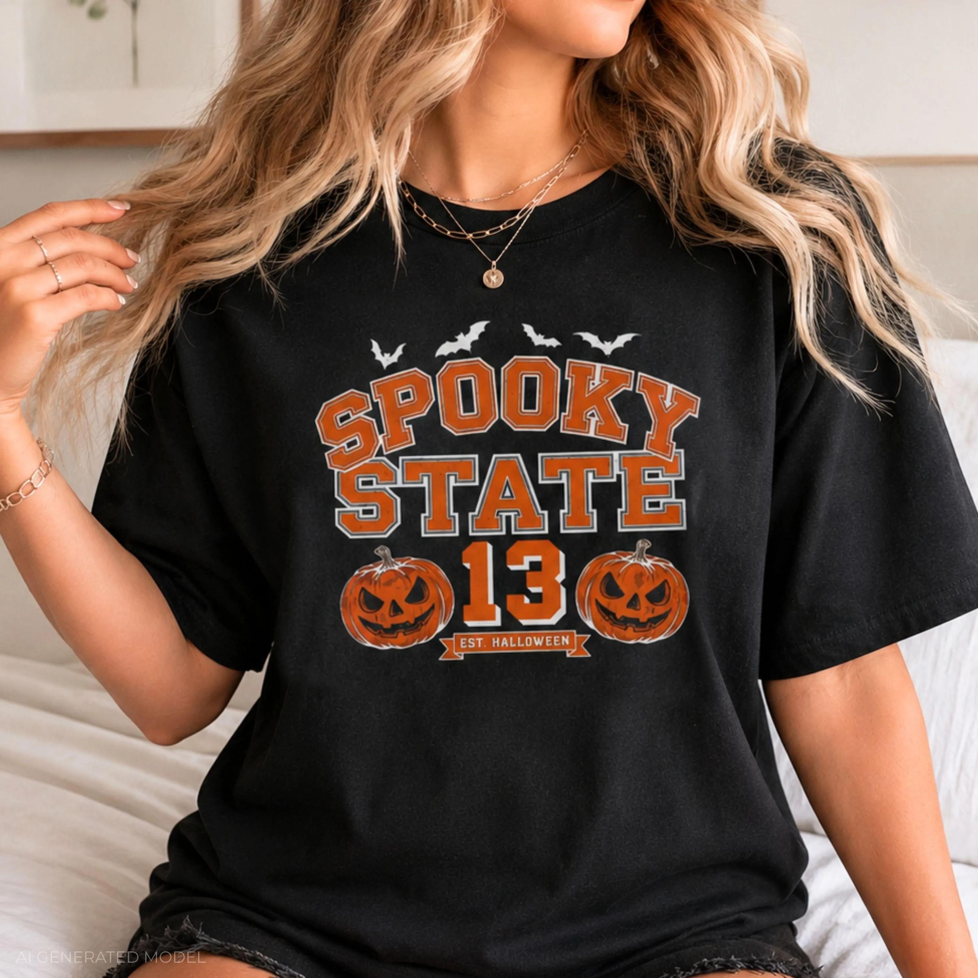 shirt retro halloween shirt college varsity style pumpkin t-shirt game day spooky season graphic tee