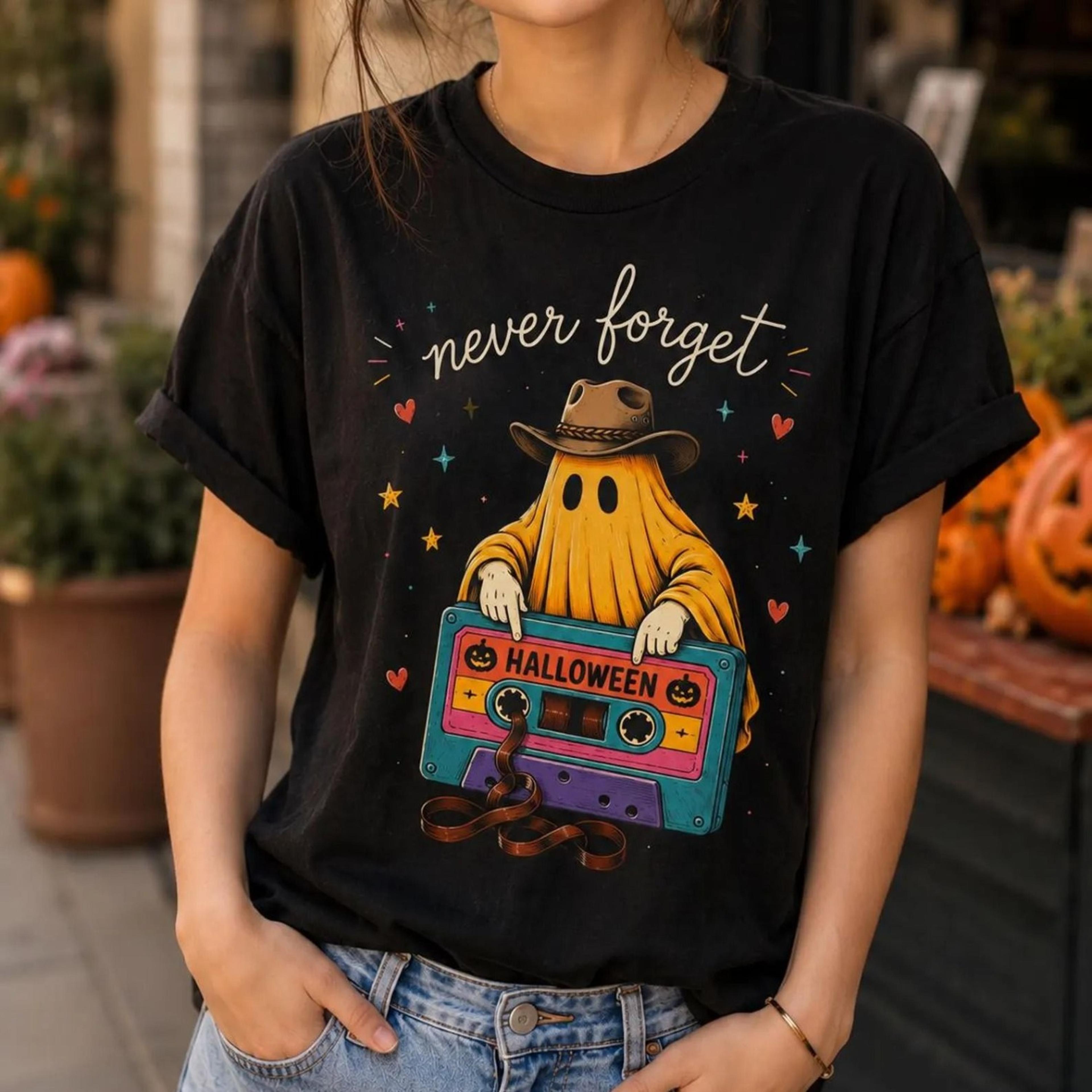 ghost cassette tape halloween t-shirt retro spooky graphic tee, vintage autumn unisex shirt