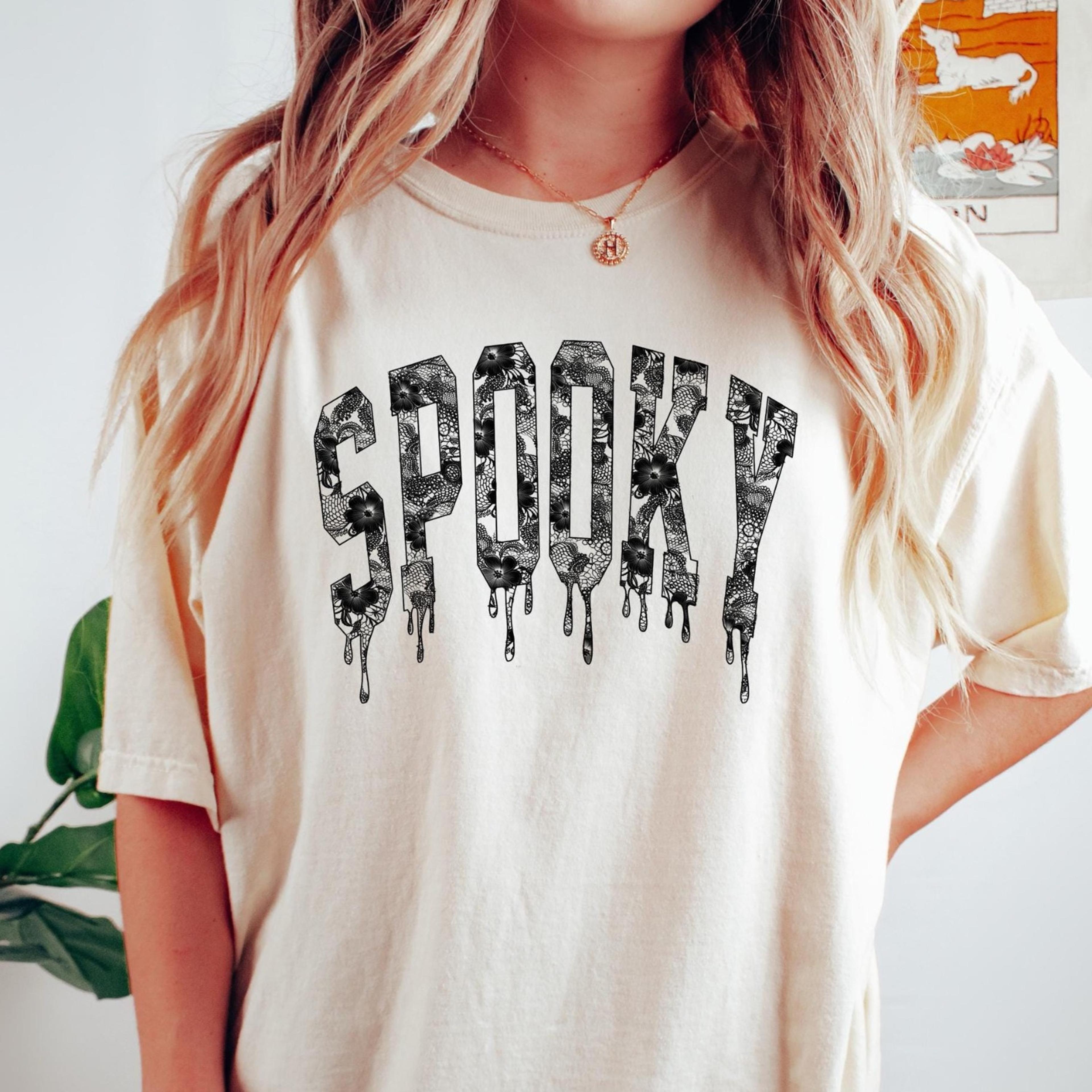 gothic spooky shirt dripping halloween lettering aesthetic fall tee