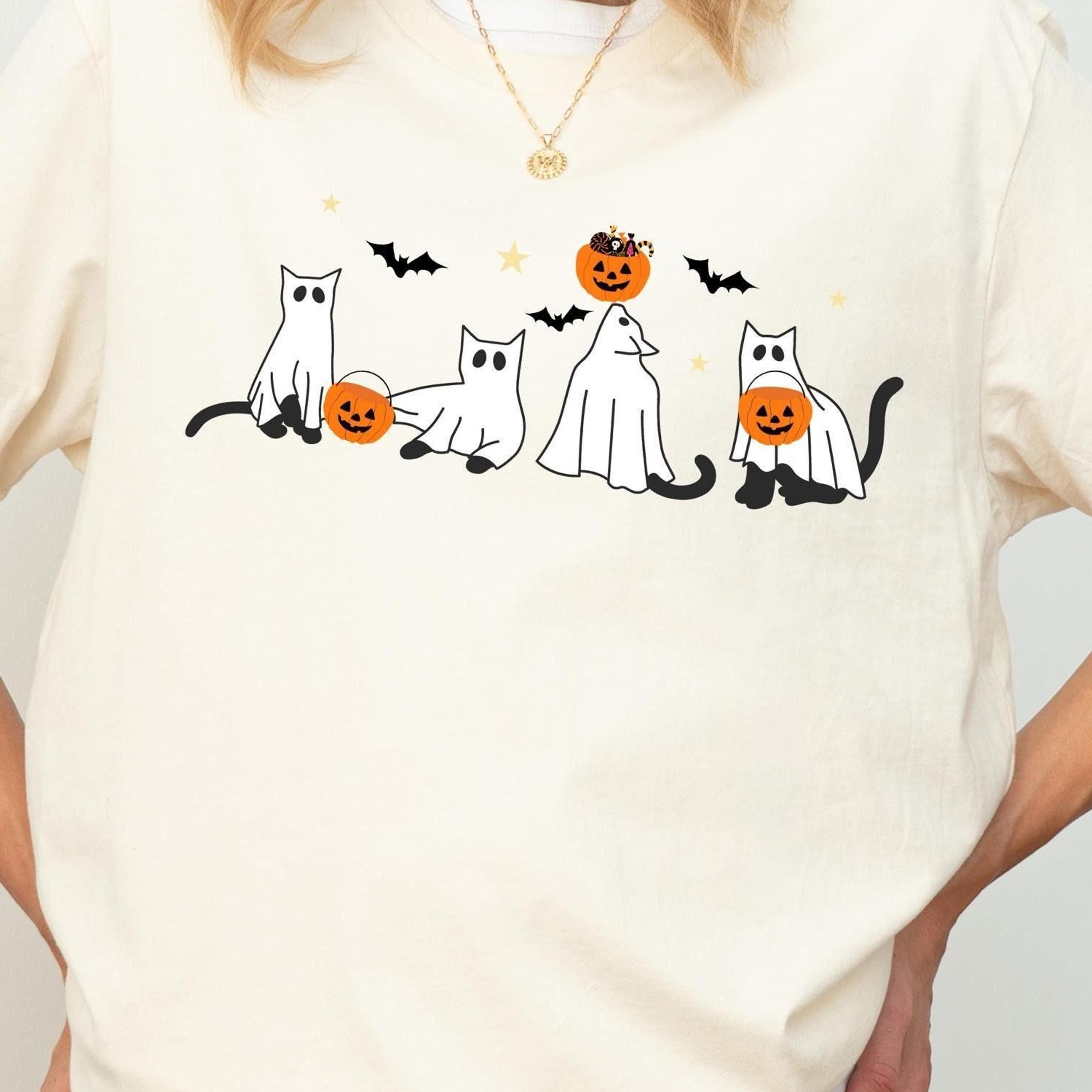 cute ghost black cat halloween shirt spooky season cat lover tee